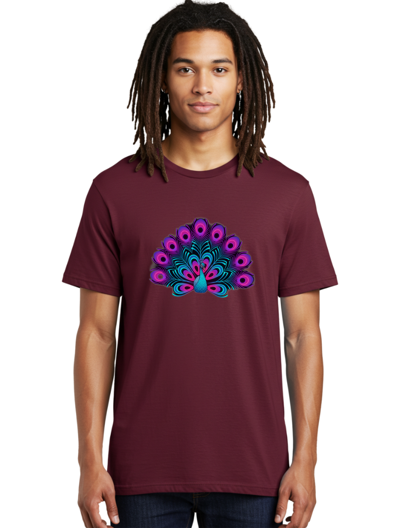 Peacock-16 Men'S Graphic Tee, 100% Cotton, Comfortable Casual Summer Wear, Machine Washable, Peacock Displaying Feathers, Vibrant Plumage, Blue And Purple Hues, Eye-Catching Pattern, Majestic Bird, Colorful Illustration, Intricate Design, Bab077