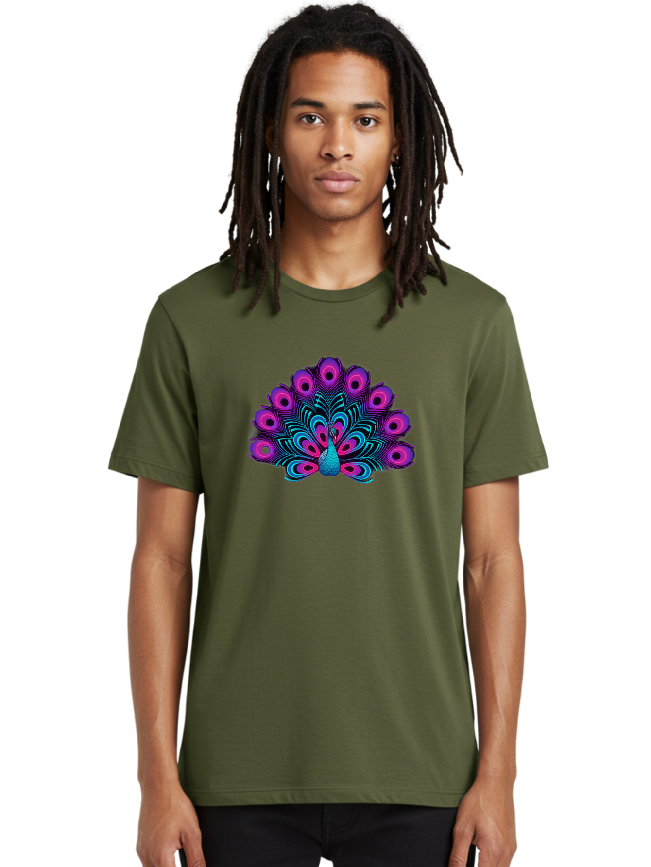 Peacock-16 Men'S Graphic Tee, 100% Cotton, Comfortable Casual Summer Wear, Machine Washable, Peacock Displaying Feathers, Vibrant Plumage, Blue And Purple Hues, Eye-Catching Pattern, Majestic Bird, Colorful Illustration, Intricate Design, Bab077