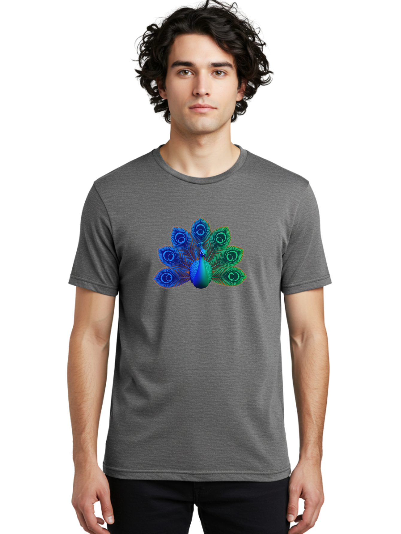 Peacock-18 Men'S Graphic Tee, 100% Cotton, Comfortable Casual Summer Wear, Machine Washable, Peacock Display, Vibrant Feathers, Blue Plumage, Colorful Bird, Majestic Creature, Iridescent Colors, Eye Spots, Feathered Beauty Bab079
