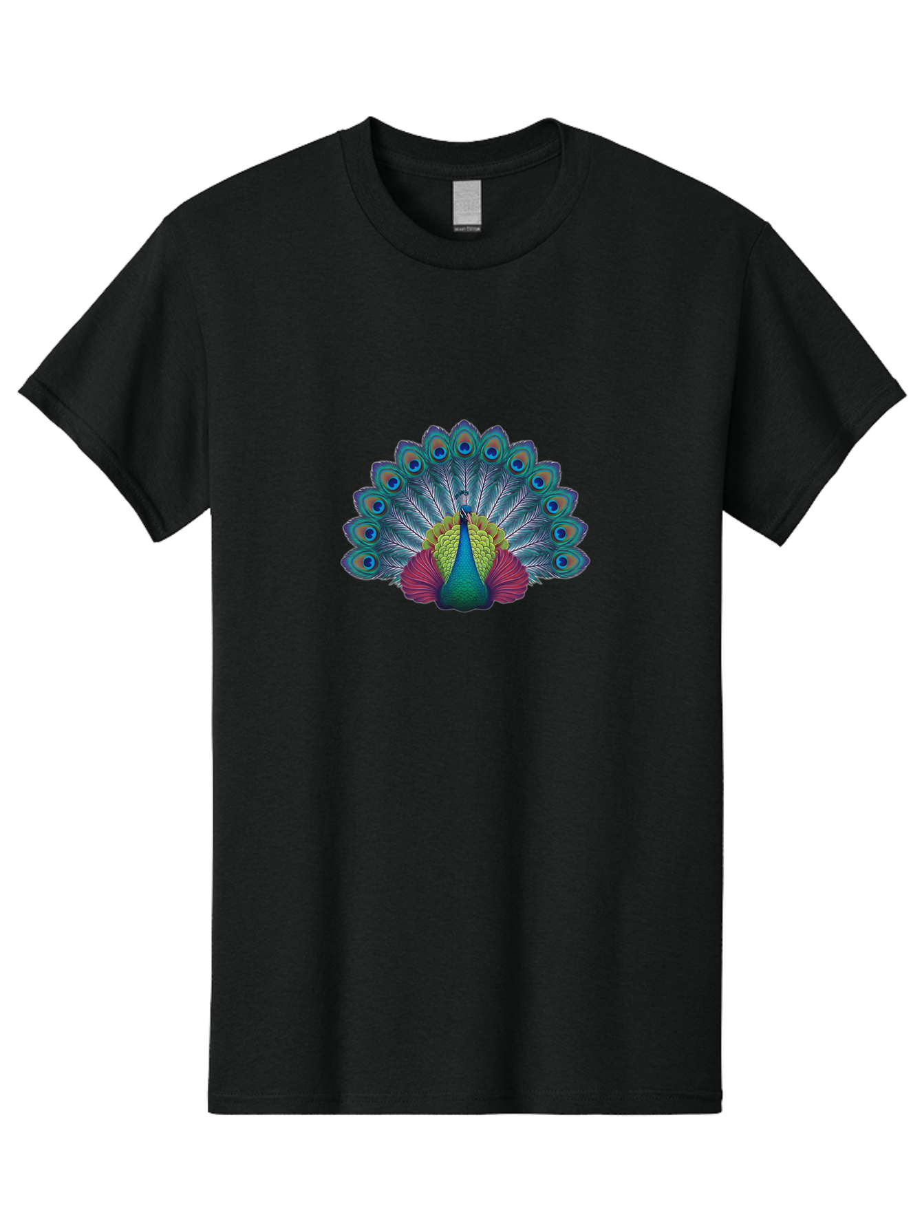 Peacock-19 Men'S Graphic Tee, 100% Cotton, Comfortable Casual Summer Wear, Machine Washable, Peacock With Vibrant Feathers, Colorful Plumage, Blue Eyespots, Green And Blue Body, Pink Train, Majestic Bird, Exotic Wildlife, Beautiful Creature, Bab080