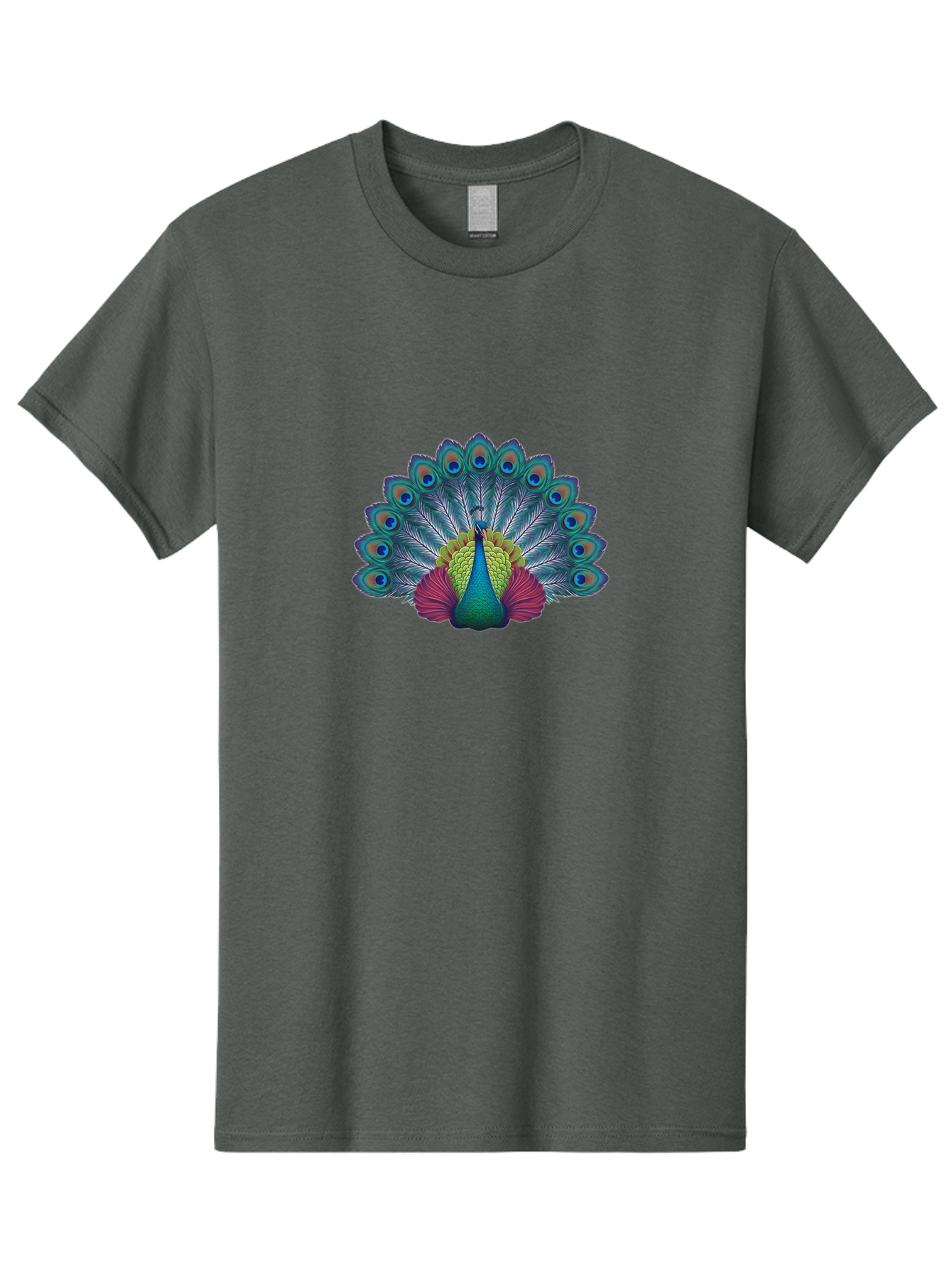 Peacock-19 Men'S Graphic Tee, 100% Cotton, Comfortable Casual Summer Wear, Machine Washable, Peacock With Vibrant Feathers, Colorful Plumage, Blue Eyespots, Green And Blue Body, Pink Train, Majestic Bird, Exotic Wildlife, Beautiful Creature, Bab080