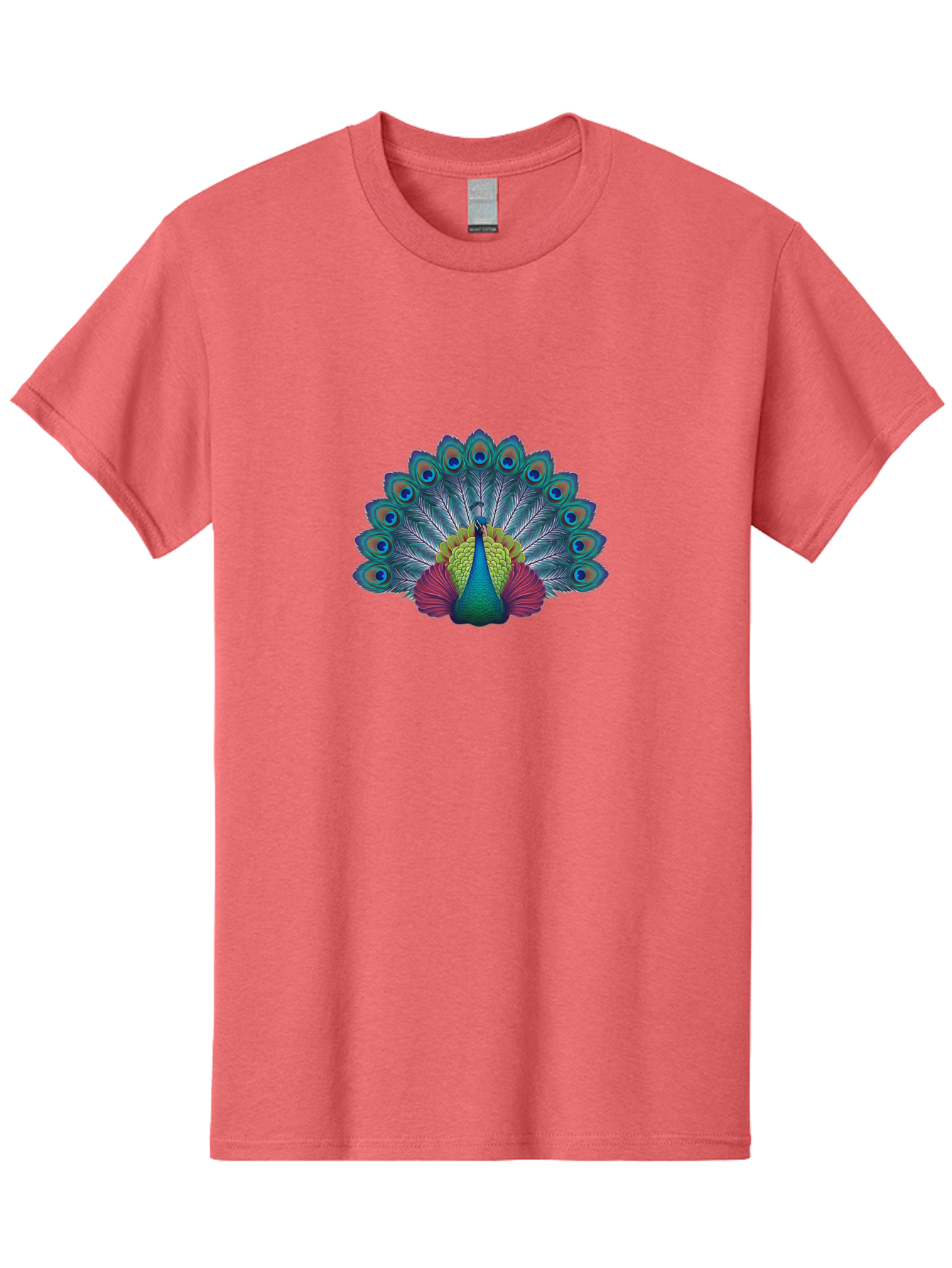 Peacock-19 Men'S Graphic Tee, 100% Cotton, Comfortable Casual Summer Wear, Machine Washable, Peacock With Vibrant Feathers, Colorful Plumage, Blue Eyespots, Green And Blue Body, Pink Train, Majestic Bird, Exotic Wildlife, Beautiful Creature, Bab080