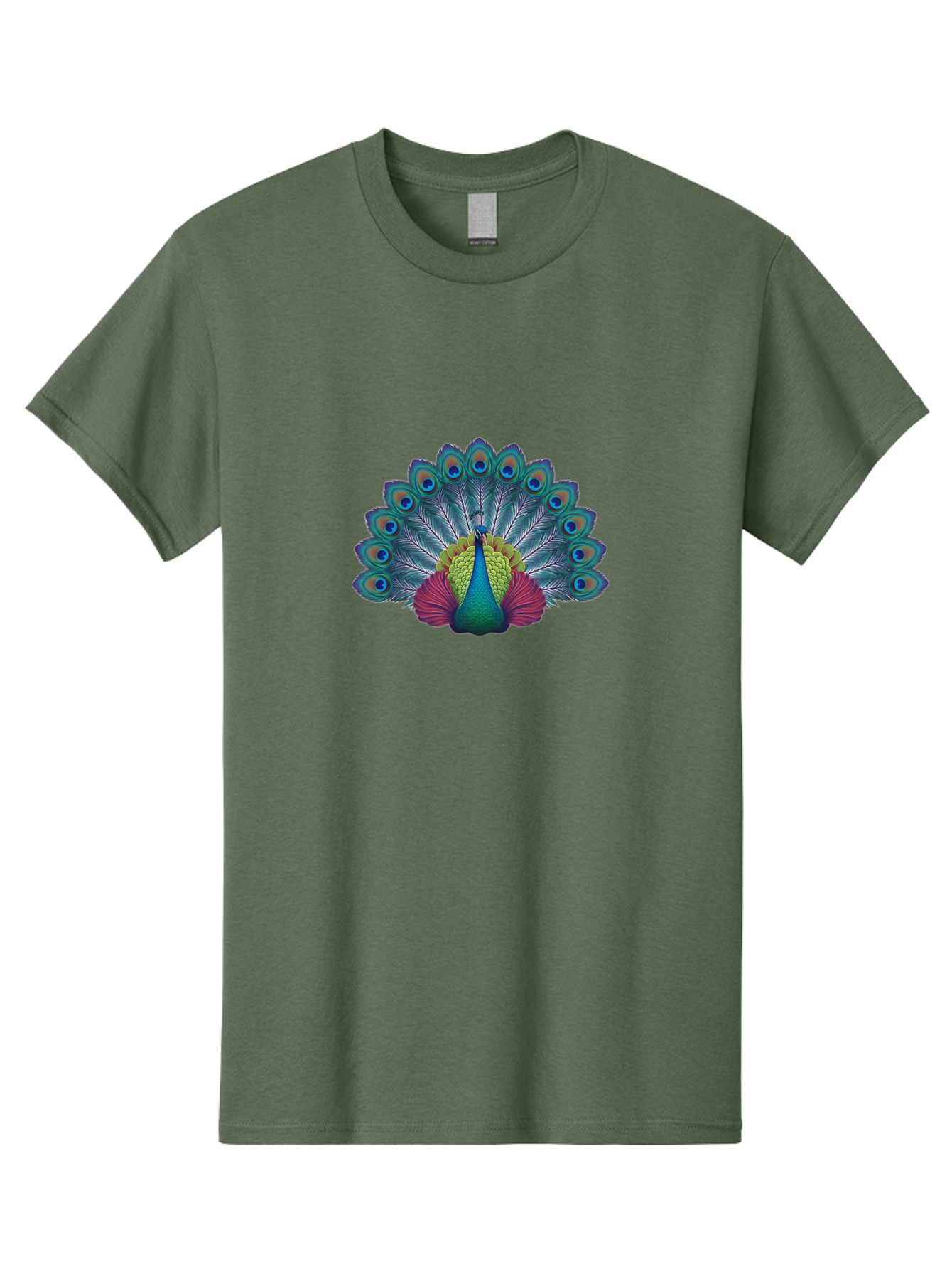Peacock-19 Men'S Graphic Tee, 100% Cotton, Comfortable Casual Summer Wear, Machine Washable, Peacock With Vibrant Feathers, Colorful Plumage, Blue Eyespots, Green And Blue Body, Pink Train, Majestic Bird, Exotic Wildlife, Beautiful Creature, Bab080