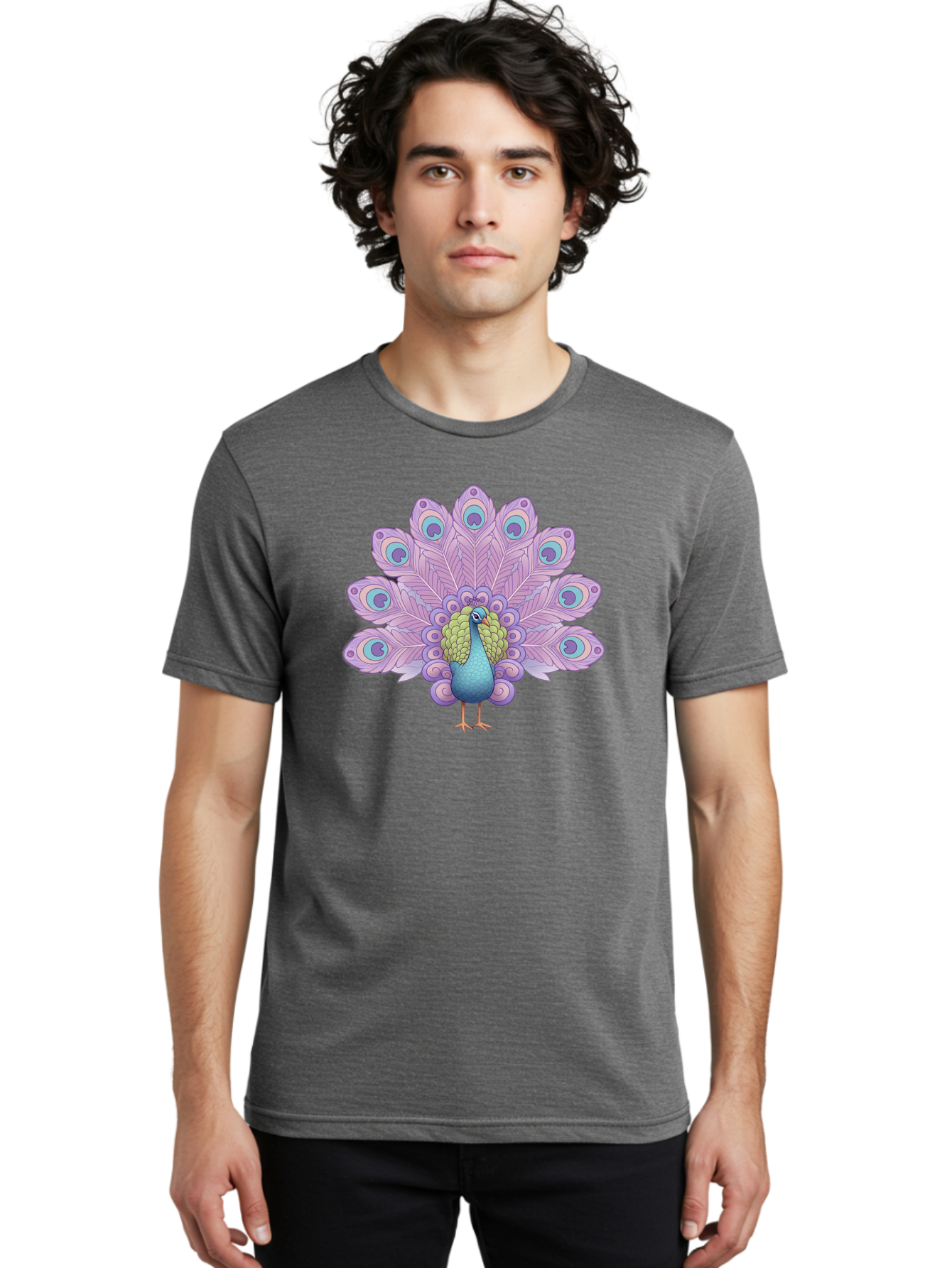 Peacock-2 Men'S Graphic Tee, 100% Cotton, Comfortable Casual Summer Wear, Machine Washable, Peacock Bird, Vibrant Plumage, Colorful Feathers, Blue And Purple Hues, Ornate Tail, Majestic Display, Eye-Catching Patterns, Luxurious Bird, Bab081