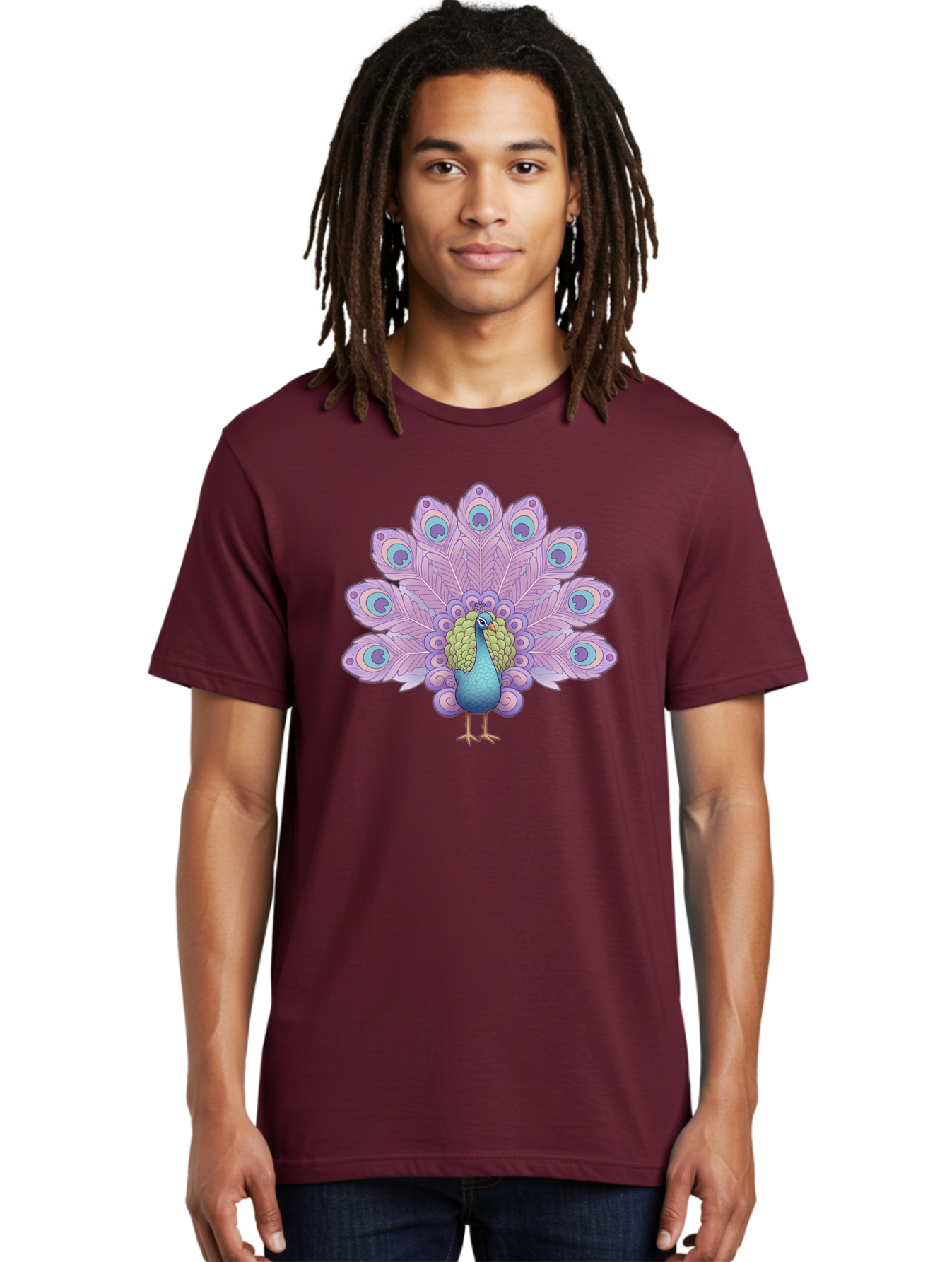 Peacock-2 Men'S Graphic Tee, 100% Cotton, Comfortable Casual Summer Wear, Machine Washable, Peacock Bird, Vibrant Plumage, Colorful Feathers, Blue And Purple Hues, Ornate Tail, Majestic Display, Eye-Catching Patterns, Luxurious Bird, Bab081