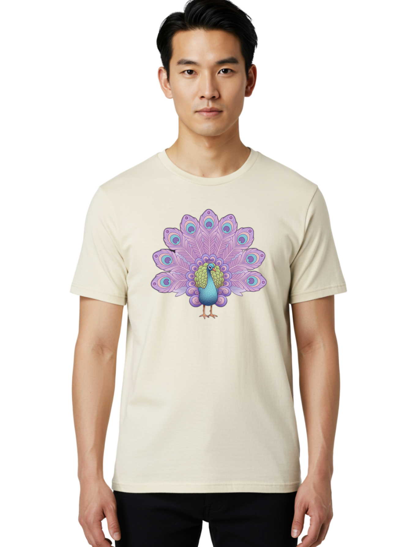 Peacock-2 Men'S Graphic Tee, 100% Cotton, Comfortable Casual Summer Wear, Machine Washable, Peacock Bird, Vibrant Plumage, Colorful Feathers, Blue And Purple Hues, Ornate Tail, Majestic Display, Eye-Catching Patterns, Luxurious Bird, Bab081