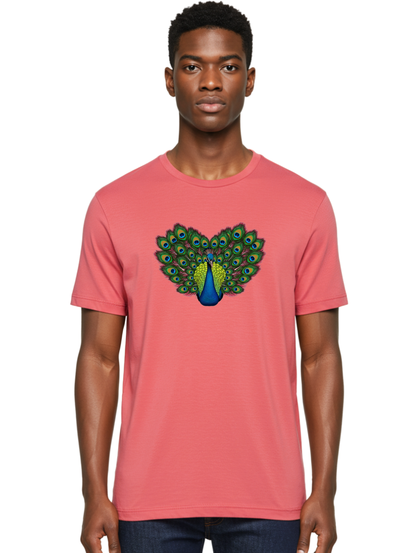 Peacock-21 Men'S Graphic Tee, 100% Cotton, Comfortable Casual Summer Wear, Machine Washable, Peacock Feather, Bird Plumage, Colorful Display, Vibrant Colors, Beautiful Bird, Eye-Catching Pattern, Stunning Feathers, Majestic Creature Bab083