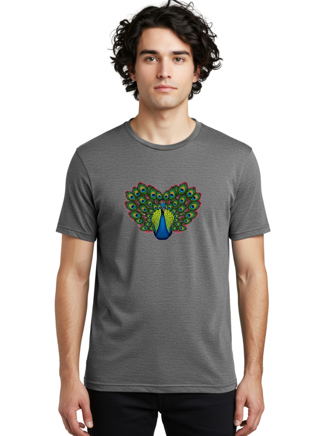 Peacock-21 Men'S Graphic Tee, 100% Cotton, Comfortable Casual Summer Wear, Machine Washable, Peacock Feather, Bird Plumage, Colorful Display, Vibrant Colors, Beautiful Bird, Eye-Catching Pattern, Stunning Feathers, Majestic Creature Bab083