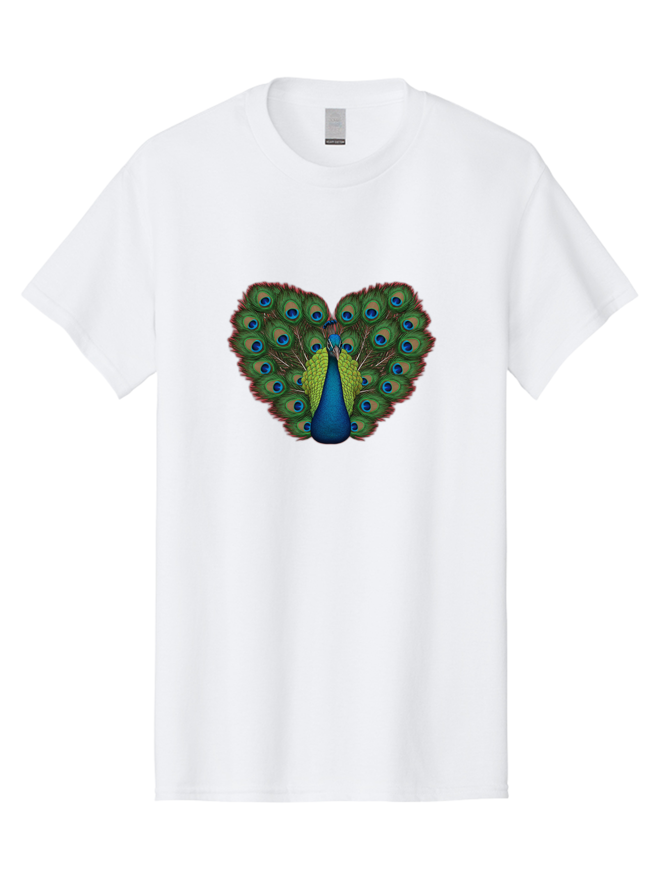 Peacock-23 Men'S Graphic Tee, 100% Cotton, Comfortable Casual Summer Wear, Machine Washable, Peacock, Spread Tail Feathers, Blue Eyespots, Colorful Plumage, Vibrant Blues And Greens, Exotic Bird, Majestic Display, Ornate Feathers Bab085