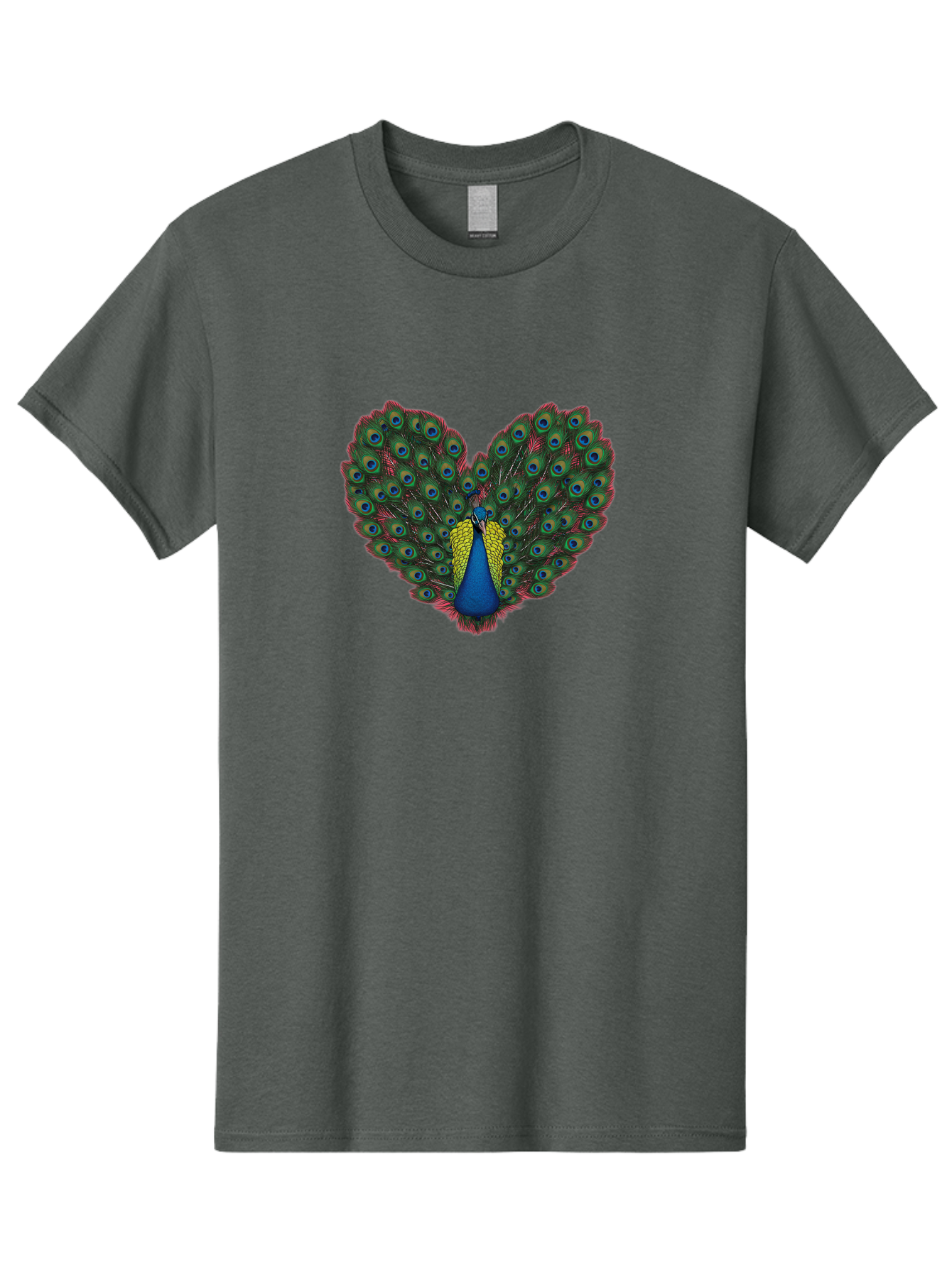 Peacock-25 Men'S Graphic Tee, 100% Cotton, Comfortable Casual Summer Wear, Machine Washable, Peacock With Spread Tail, Heart Shape, Blue And Green Feathers, Eye Spots, Vibrant Plumage, Colorful Bird, Majestic Display, Exotic Bird, Bab087