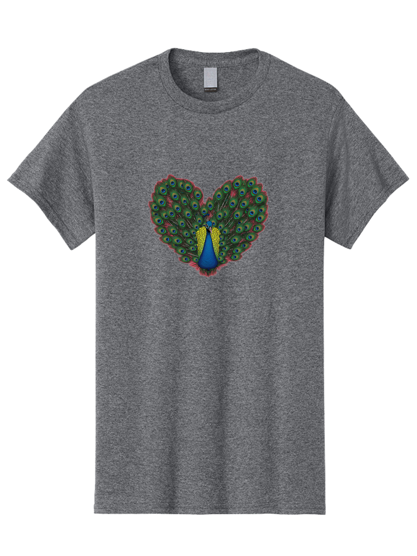 Peacock-25 Men'S Graphic Tee, 100% Cotton, Comfortable Casual Summer Wear, Machine Washable, Peacock With Spread Tail, Heart Shape, Blue And Green Feathers, Eye Spots, Vibrant Plumage, Colorful Bird, Majestic Display, Exotic Bird, Bab087