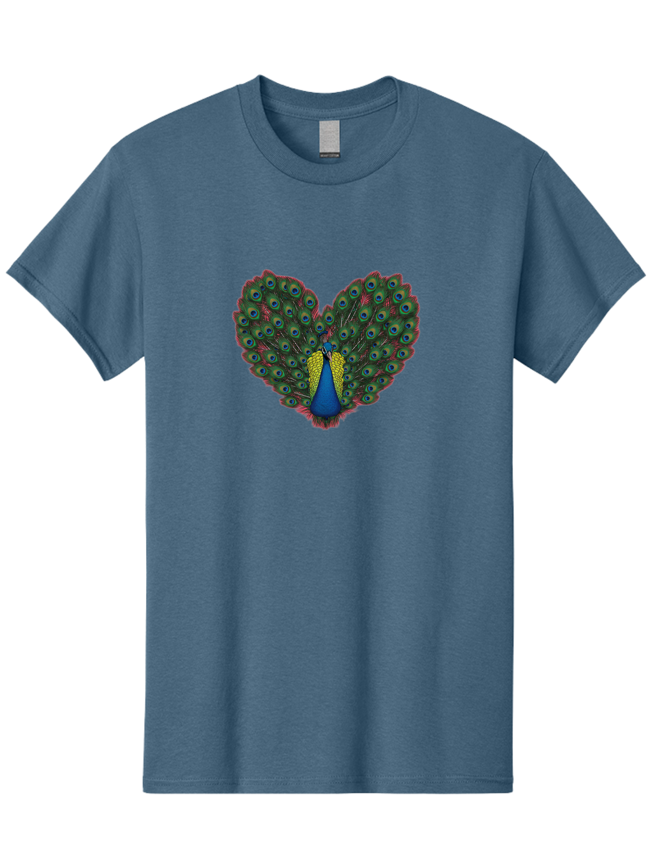 Peacock-25 Men'S Graphic Tee, 100% Cotton, Comfortable Casual Summer Wear, Machine Washable, Peacock With Spread Tail, Heart Shape, Blue And Green Feathers, Eye Spots, Vibrant Plumage, Colorful Bird, Majestic Display, Exotic Bird, Bab087