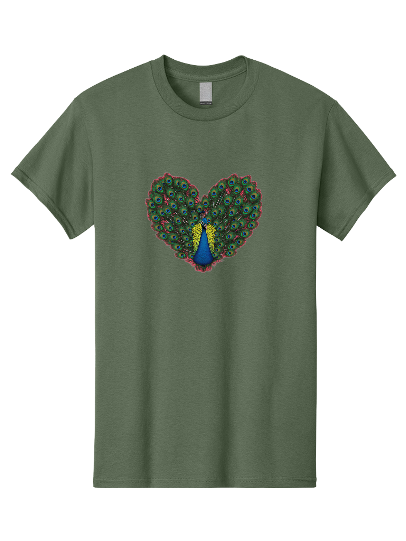 Peacock-25 Men'S Graphic Tee, 100% Cotton, Comfortable Casual Summer Wear, Machine Washable, Peacock With Spread Tail, Heart Shape, Blue And Green Feathers, Eye Spots, Vibrant Plumage, Colorful Bird, Majestic Display, Exotic Bird, Bab087
