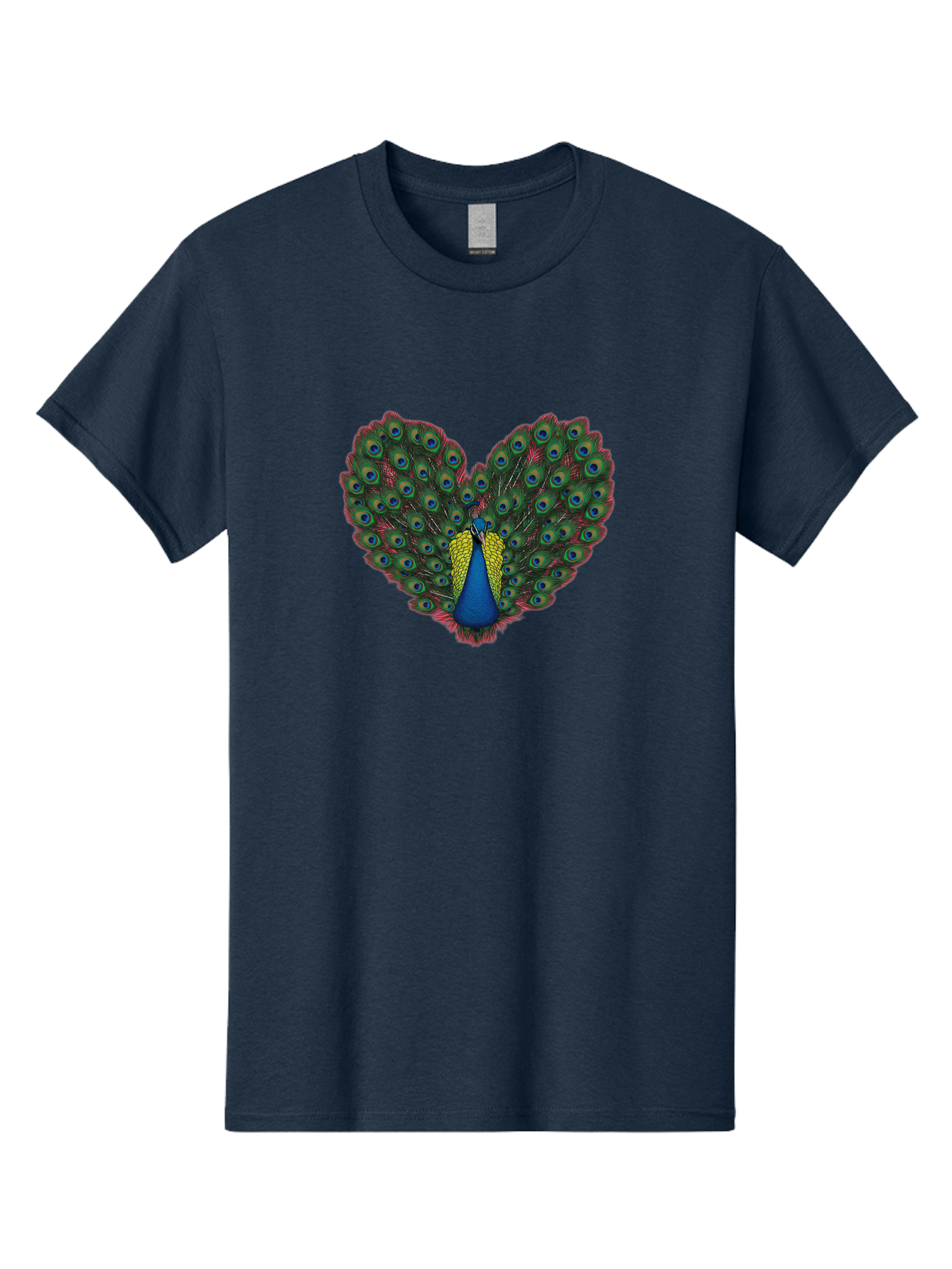 Peacock-25 Men'S Graphic Tee, 100% Cotton, Comfortable Casual Summer Wear, Machine Washable, Peacock With Spread Tail, Heart Shape, Blue And Green Feathers, Eye Spots, Vibrant Plumage, Colorful Bird, Majestic Display, Exotic Bird, Bab087