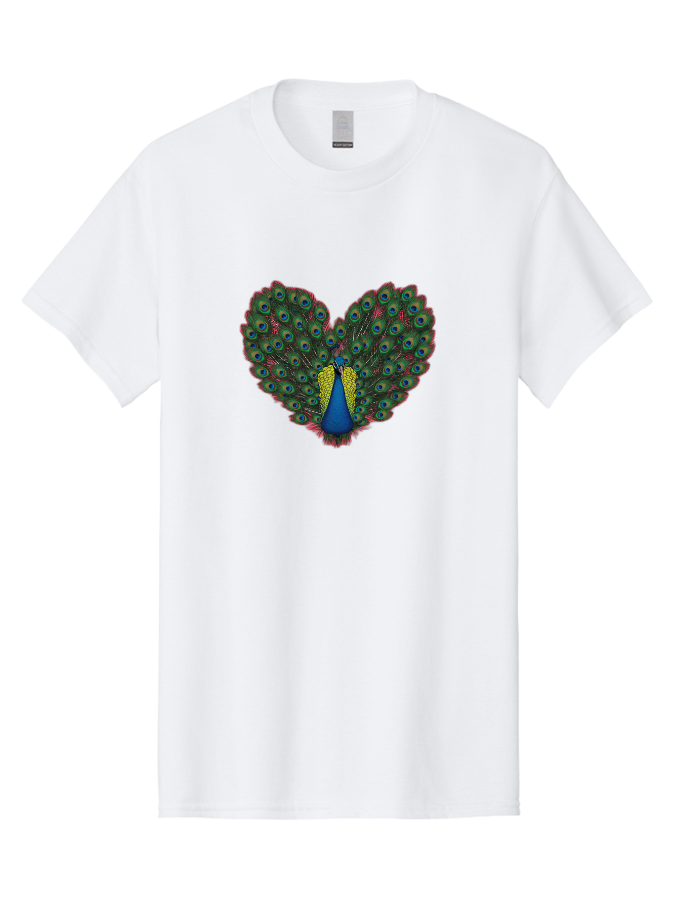 Peacock-25 Men'S Graphic Tee, 100% Cotton, Comfortable Casual Summer Wear, Machine Washable, Peacock With Spread Tail, Heart Shape, Blue And Green Feathers, Eye Spots, Vibrant Plumage, Colorful Bird, Majestic Display, Exotic Bird, Bab087