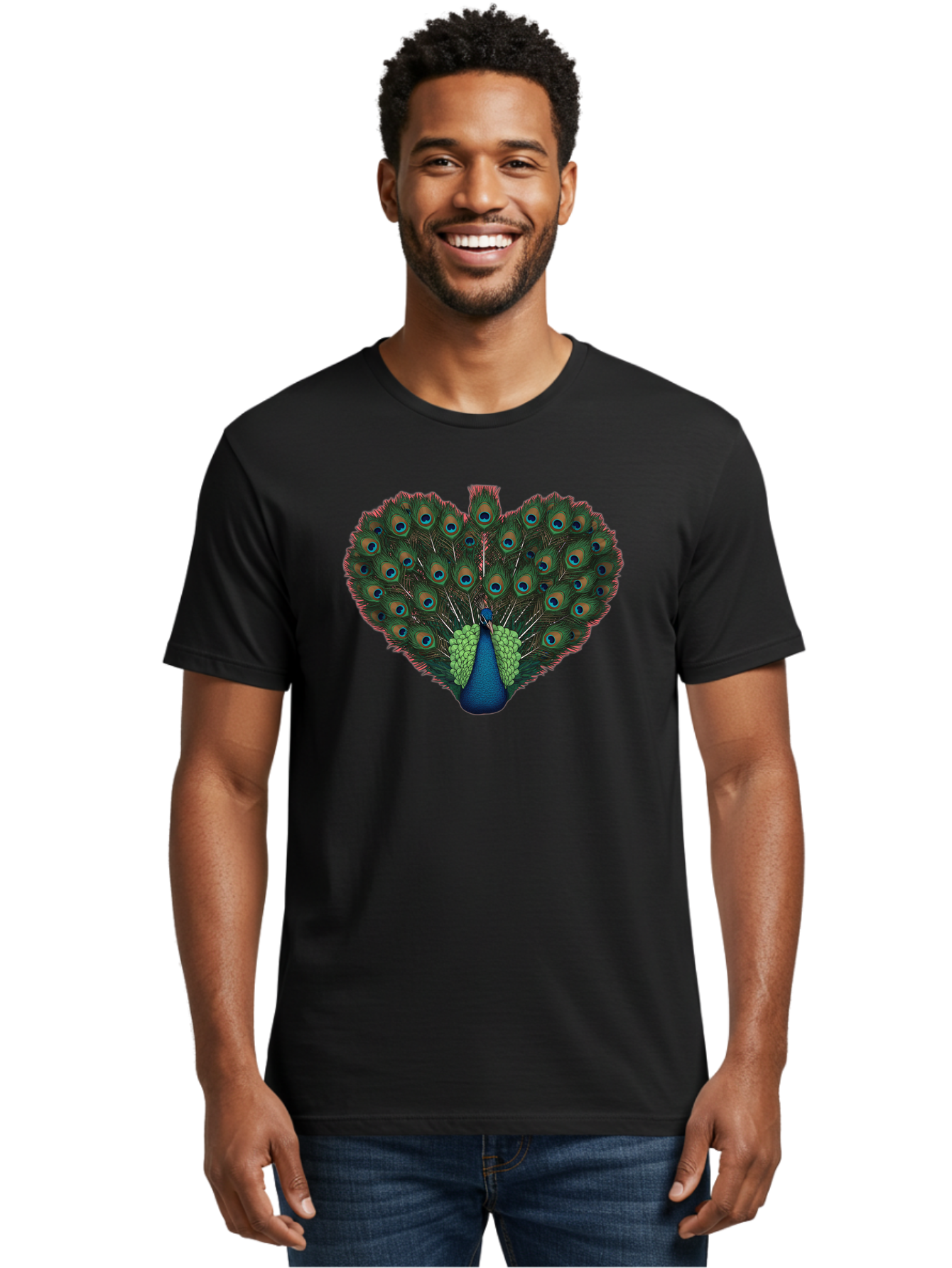 Peacock-26 Men'S Graphic Tee, 100% Cotton, Comfortable Casual Summer Wear, Machine Washable, Peacock Feather Display, Vibrant Plumage, Blue And Green Hues, Eye-Catching Pattern, Majestic Bird, Ornate Tail Feathers, Colorful Bird, Exotic Beauty Bab088