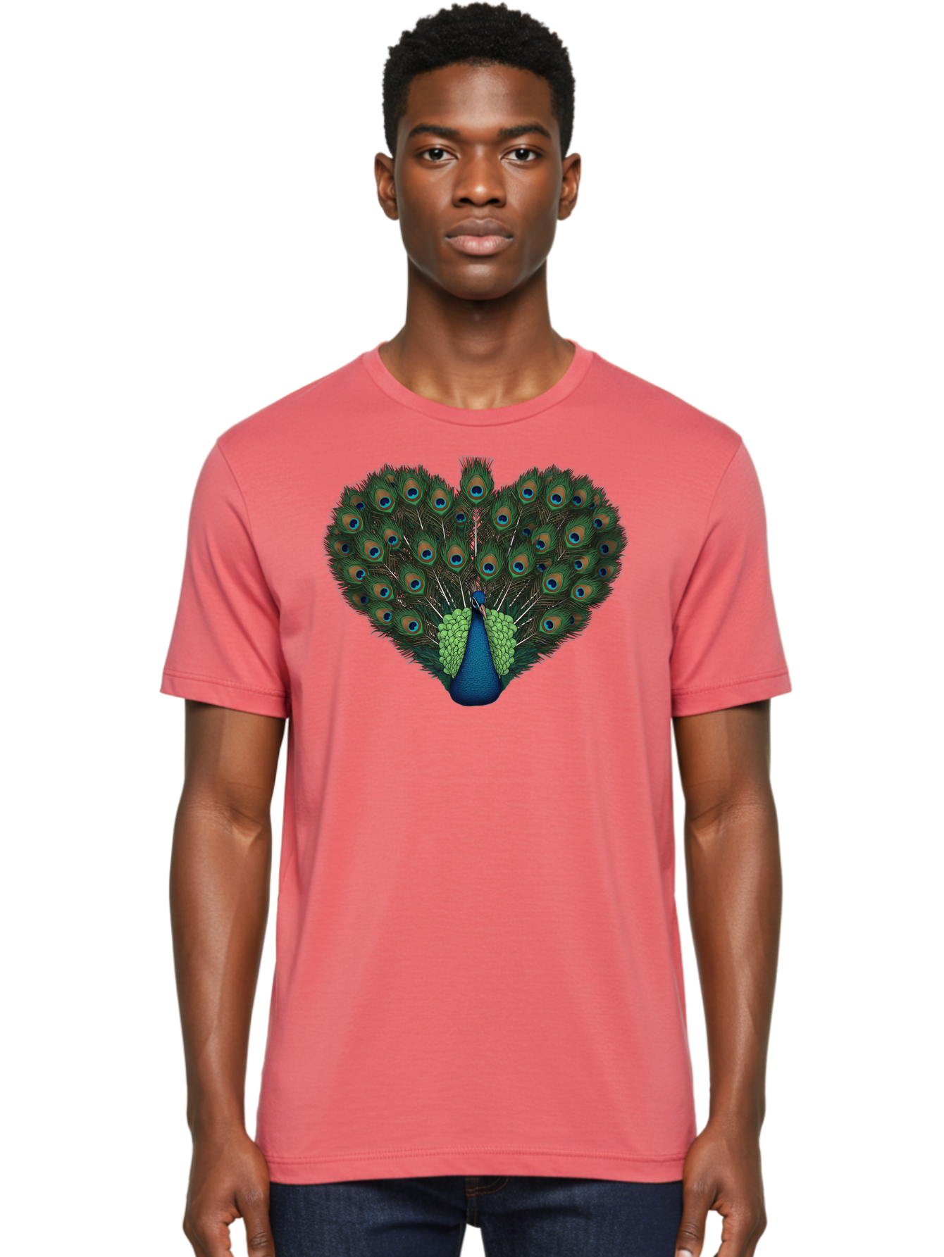 Peacock-26 Men'S Graphic Tee, 100% Cotton, Comfortable Casual Summer Wear, Machine Washable, Peacock Feather Display, Vibrant Plumage, Blue And Green Hues, Eye-Catching Pattern, Majestic Bird, Ornate Tail Feathers, Colorful Bird, Exotic Beauty Bab088