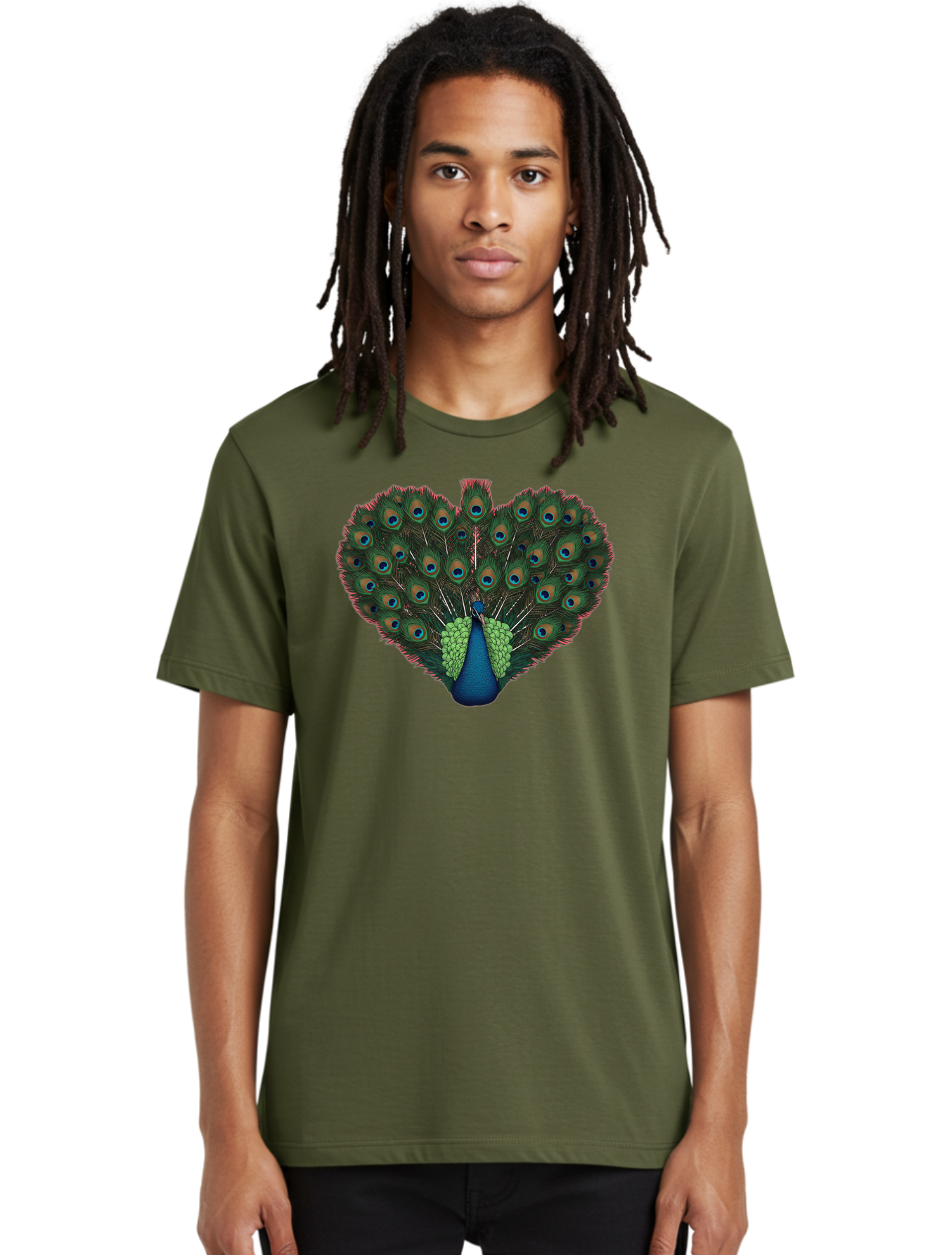 Peacock-26 Men'S Graphic Tee, 100% Cotton, Comfortable Casual Summer Wear, Machine Washable, Peacock Feather Display, Vibrant Plumage, Blue And Green Hues, Eye-Catching Pattern, Majestic Bird, Ornate Tail Feathers, Colorful Bird, Exotic Beauty Bab088