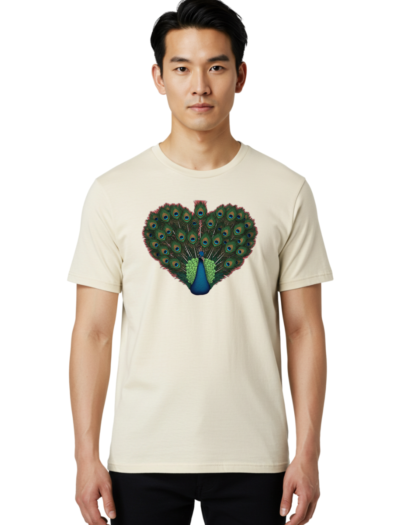 Peacock-26 Men'S Graphic Tee, 100% Cotton, Comfortable Casual Summer Wear, Machine Washable, Peacock Feather Display, Vibrant Plumage, Blue And Green Hues, Eye-Catching Pattern, Majestic Bird, Ornate Tail Feathers, Colorful Bird, Exotic Beauty Bab088
