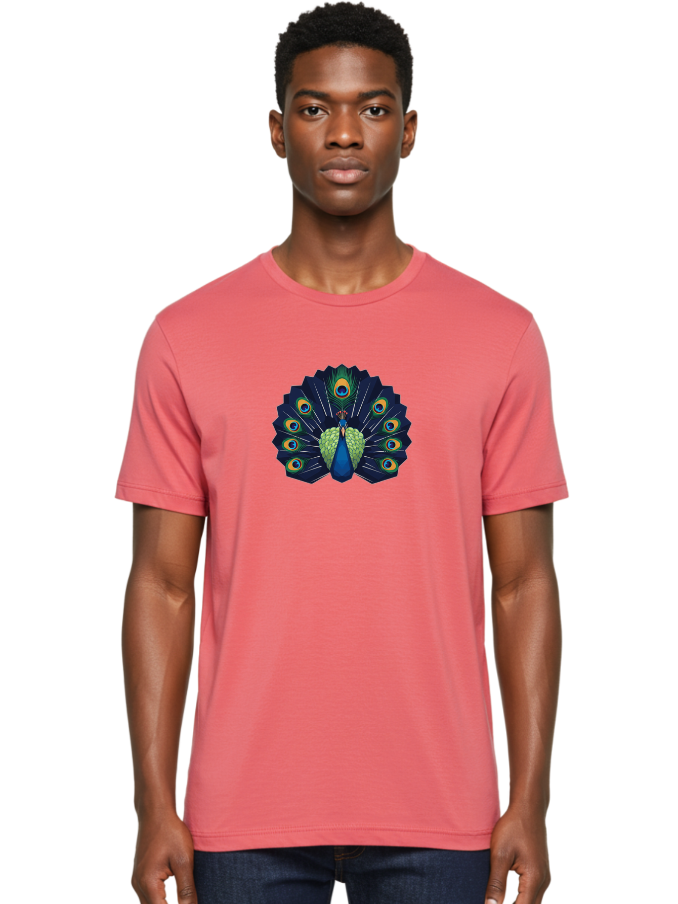 Peacock-27 Men'S Graphic Tee, 100% Cotton, Comfortable Casual Summer Wear, Machine Washable, Peacock Spreading Tail, Vibrant Plumage, Blue And Green Feathers, Eye-Catching Display, Majestic Bird, Colorful Illustration, Wildlife Art, Bab089