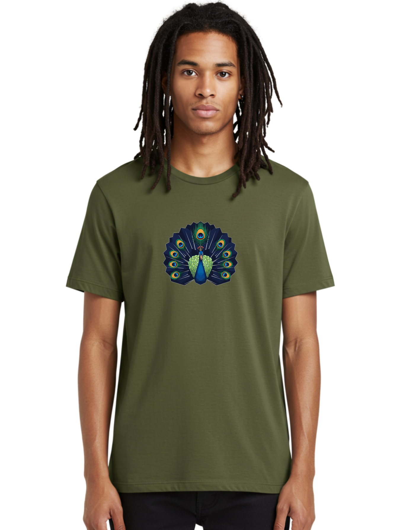 Peacock-27 Men'S Graphic Tee, 100% Cotton, Comfortable Casual Summer Wear, Machine Washable, Peacock Spreading Tail, Vibrant Plumage, Blue And Green Feathers, Eye-Catching Display, Majestic Bird, Colorful Illustration, Wildlife Art, Bab089