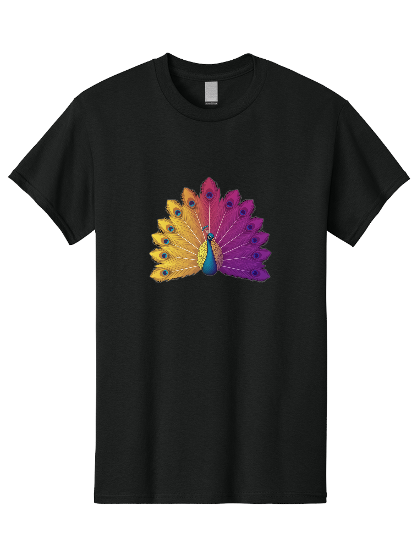Peacock-28 Men'S Graphic Tee, 100% Cotton, Comfortable Casual Summer Wear, Machine Washable, Vibrant Peacock, Colorful Plumage, Blue Eyespots, Majestic Bird, Spread Feathers, Orange, Purple, And Yellow Hues, Exotic Beauty, Ornate Display, Bab090