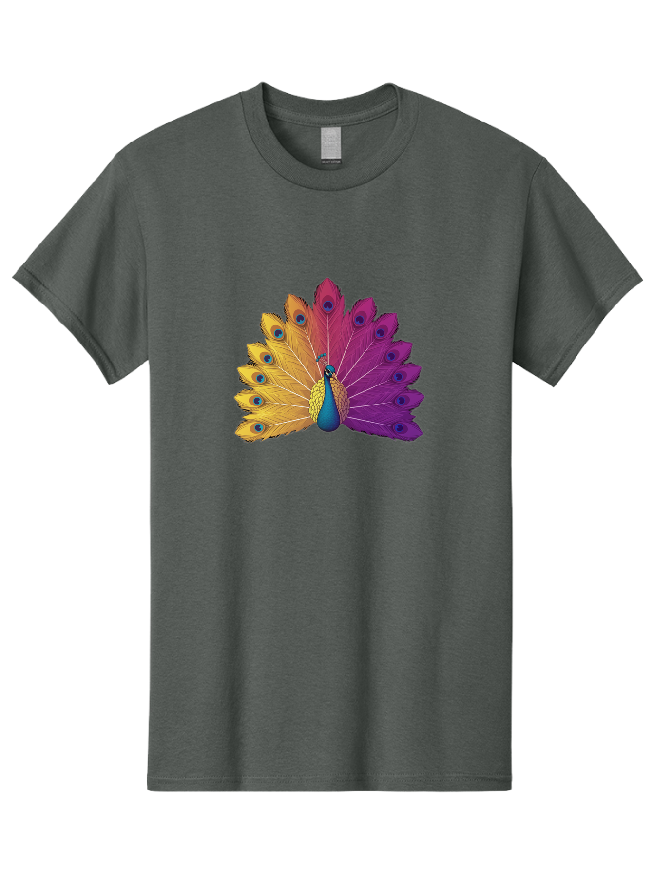 Peacock-28 Men'S Graphic Tee, 100% Cotton, Comfortable Casual Summer Wear, Machine Washable, Vibrant Peacock, Colorful Plumage, Blue Eyespots, Majestic Bird, Spread Feathers, Orange, Purple, And Yellow Hues, Exotic Beauty, Ornate Display, Bab090