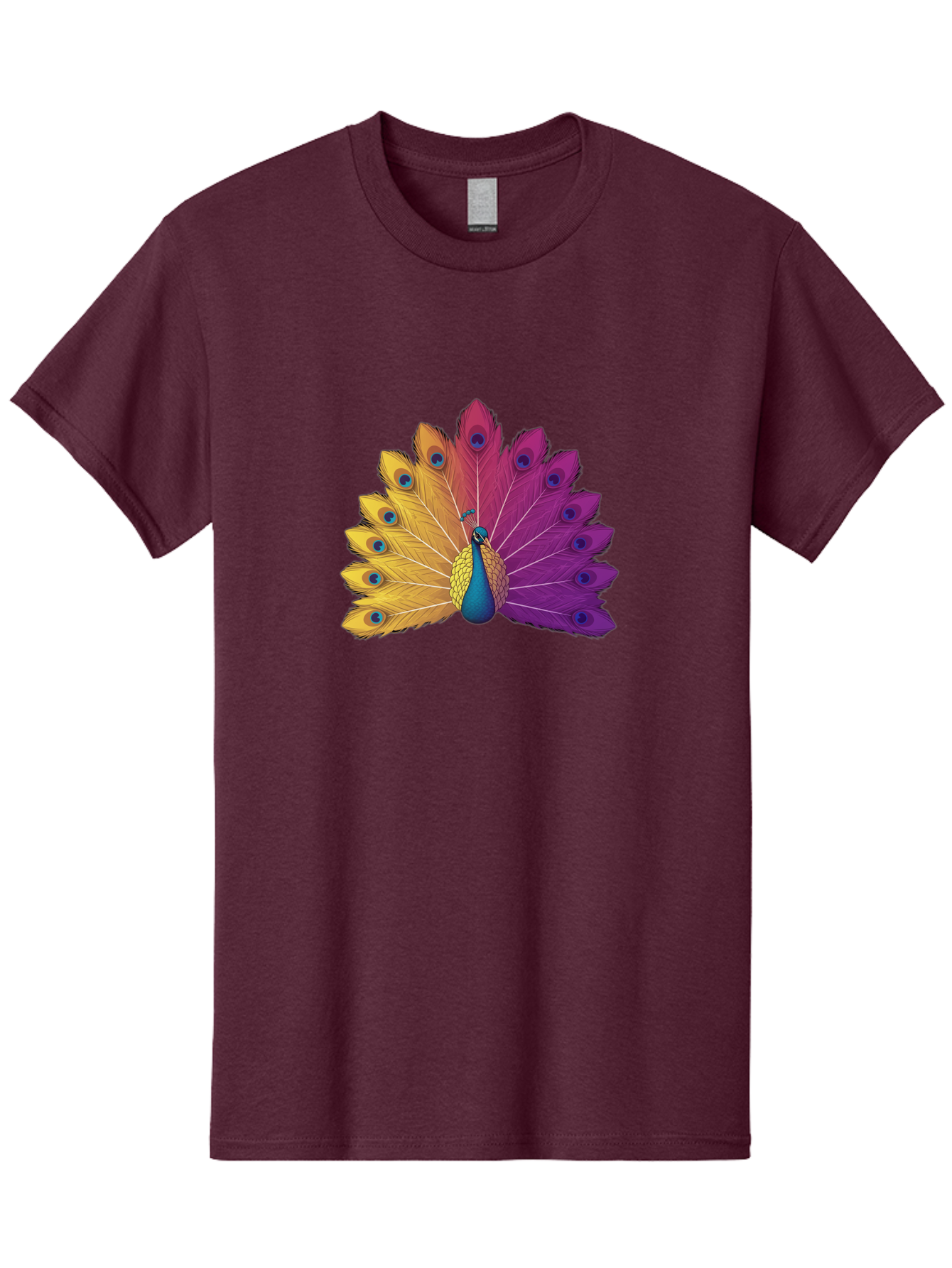 Peacock-28 Men'S Graphic Tee, 100% Cotton, Comfortable Casual Summer Wear, Machine Washable, Vibrant Peacock, Colorful Plumage, Blue Eyespots, Majestic Bird, Spread Feathers, Orange, Purple, And Yellow Hues, Exotic Beauty, Ornate Display, Bab090