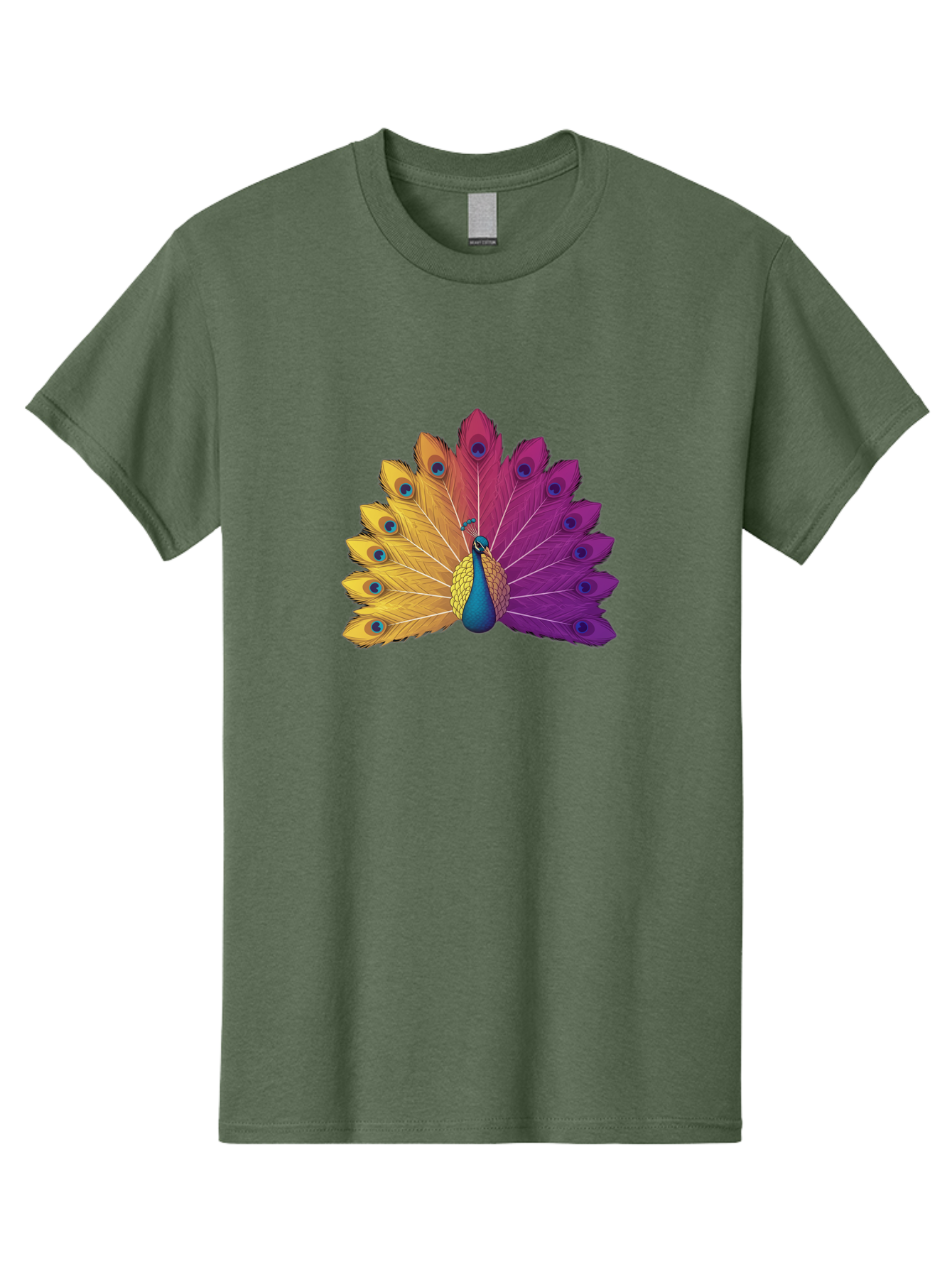 Peacock-28 Men'S Graphic Tee, 100% Cotton, Comfortable Casual Summer Wear, Machine Washable, Vibrant Peacock, Colorful Plumage, Blue Eyespots, Majestic Bird, Spread Feathers, Orange, Purple, And Yellow Hues, Exotic Beauty, Ornate Display, Bab090
