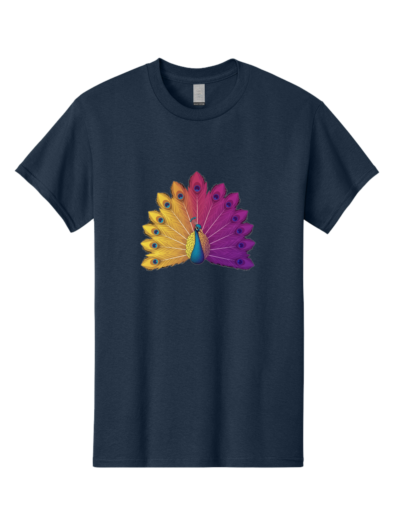 Peacock-28 Men'S Graphic Tee, 100% Cotton, Comfortable Casual Summer Wear, Machine Washable, Vibrant Peacock, Colorful Plumage, Blue Eyespots, Majestic Bird, Spread Feathers, Orange, Purple, And Yellow Hues, Exotic Beauty, Ornate Display, Bab090