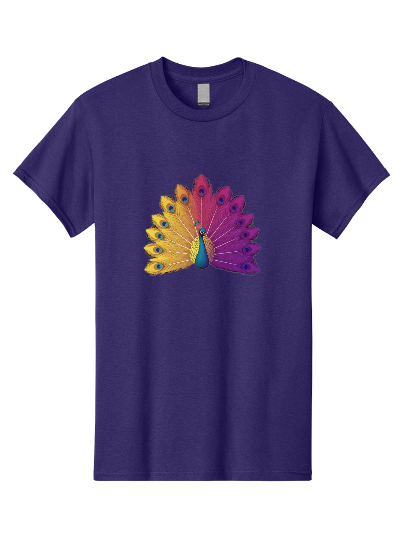 Peacock-28 Men'S Graphic Tee, 100% Cotton, Comfortable Casual Summer Wear, Machine Washable, Vibrant Peacock, Colorful Plumage, Blue Eyespots, Majestic Bird, Spread Feathers, Orange, Purple, And Yellow Hues, Exotic Beauty, Ornate Display, Bab090
