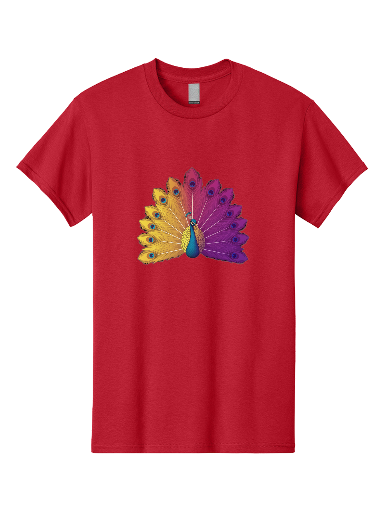 Peacock-28 Men'S Graphic Tee, 100% Cotton, Comfortable Casual Summer Wear, Machine Washable, Vibrant Peacock, Colorful Plumage, Blue Eyespots, Majestic Bird, Spread Feathers, Orange, Purple, And Yellow Hues, Exotic Beauty, Ornate Display, Bab090