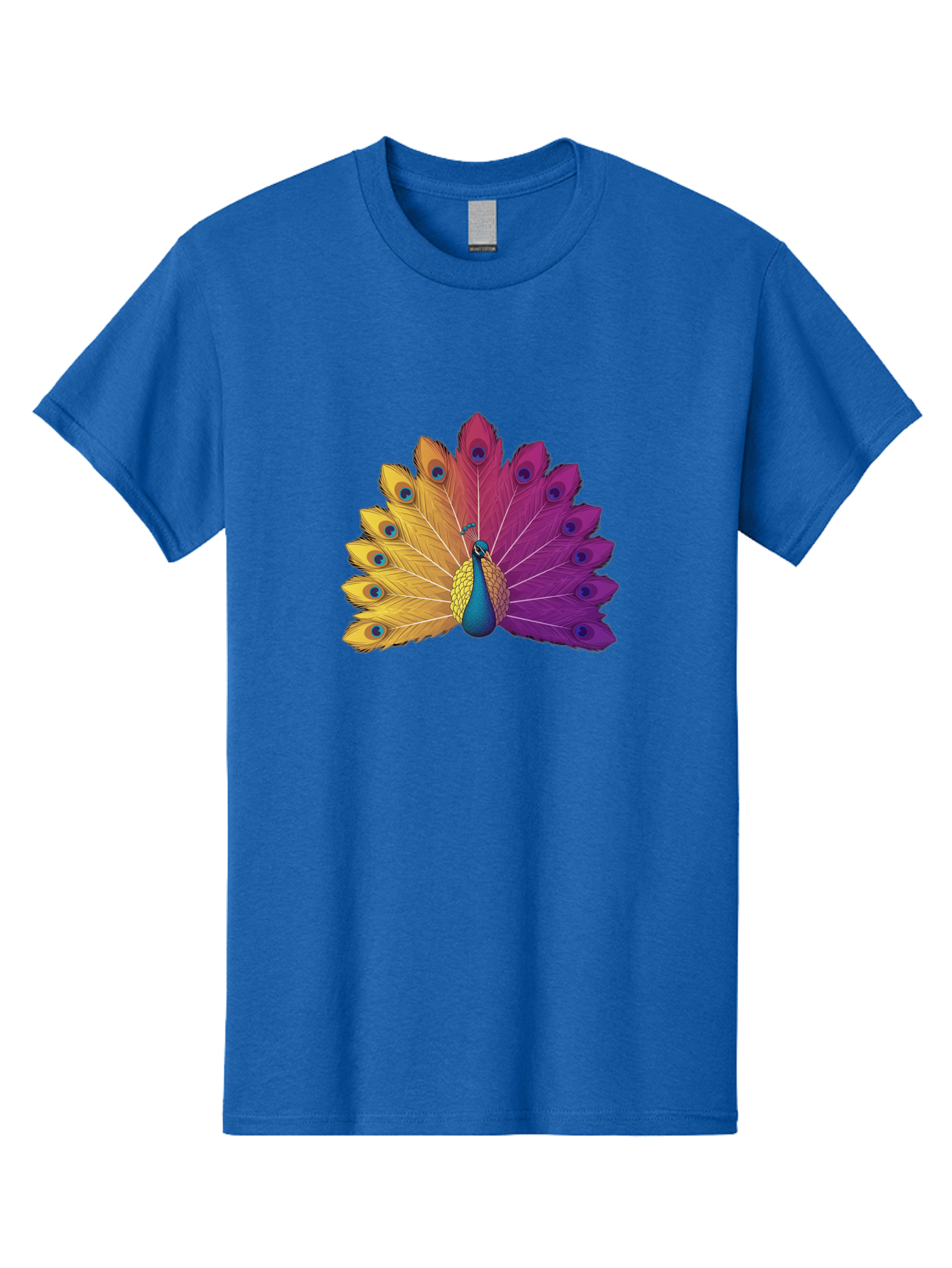 Peacock-28 Men'S Graphic Tee, 100% Cotton, Comfortable Casual Summer Wear, Machine Washable, Vibrant Peacock, Colorful Plumage, Blue Eyespots, Majestic Bird, Spread Feathers, Orange, Purple, And Yellow Hues, Exotic Beauty, Ornate Display, Bab090