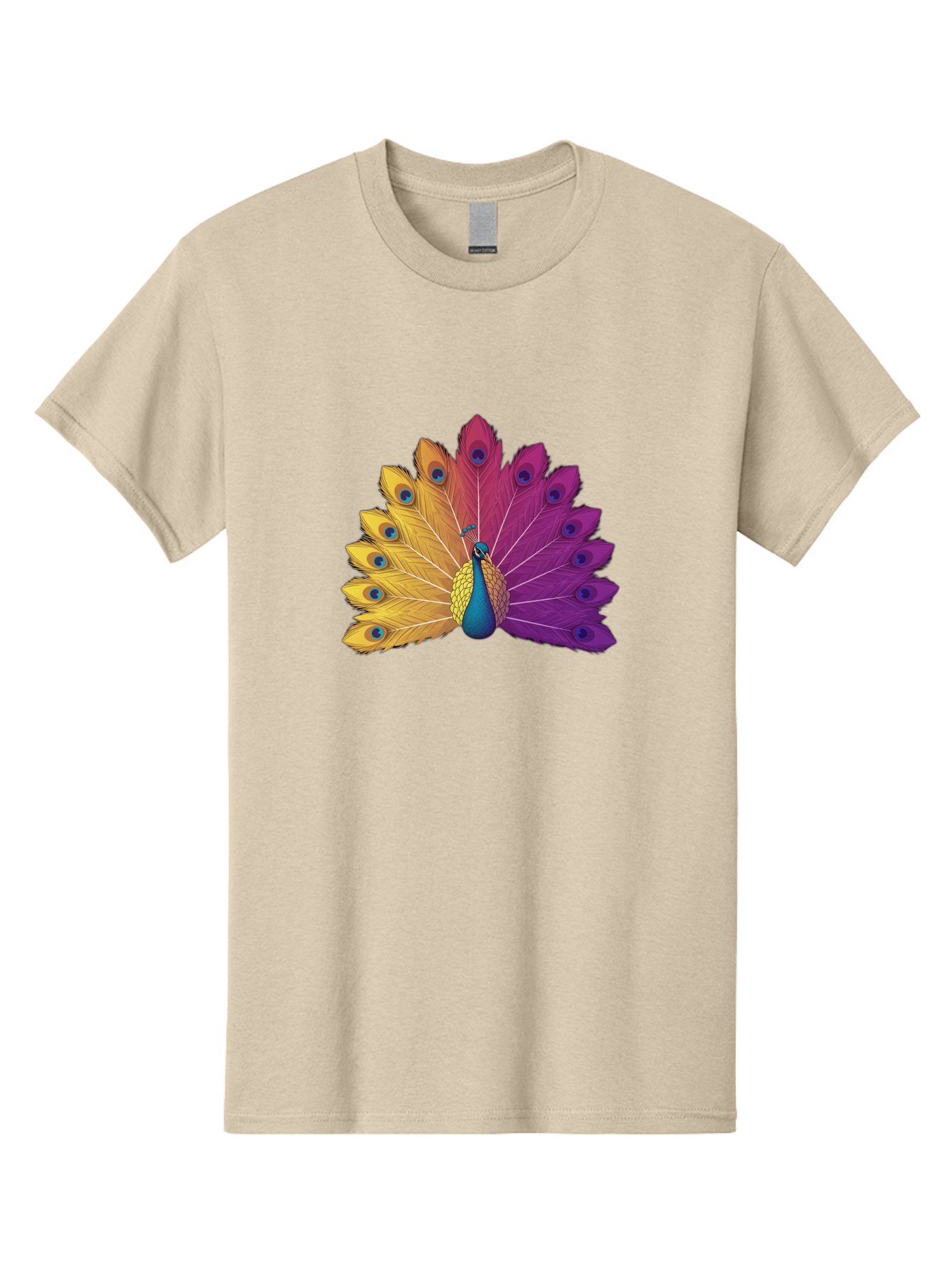 Peacock-28 Men'S Graphic Tee, 100% Cotton, Comfortable Casual Summer Wear, Machine Washable, Vibrant Peacock, Colorful Plumage, Blue Eyespots, Majestic Bird, Spread Feathers, Orange, Purple, And Yellow Hues, Exotic Beauty, Ornate Display, Bab090