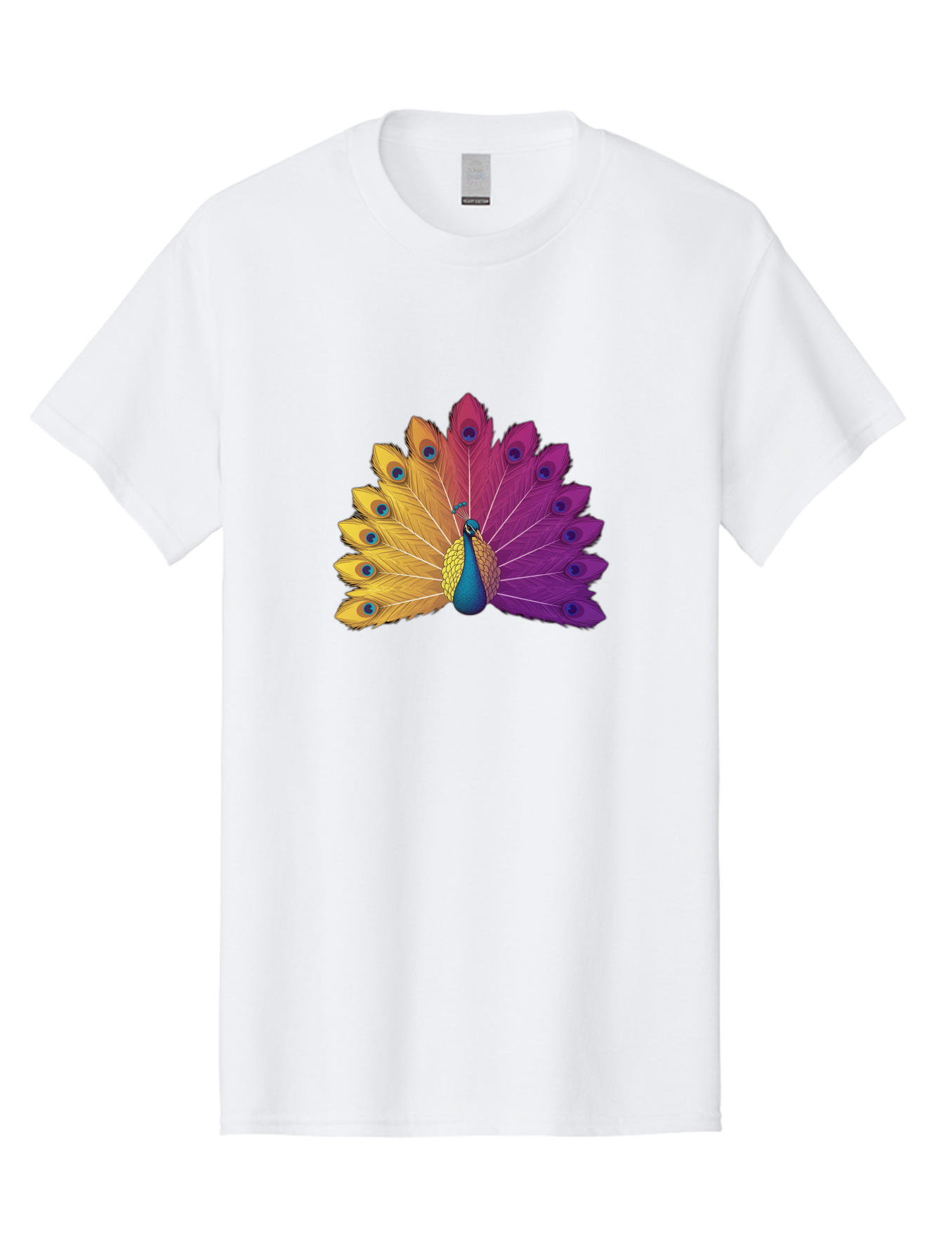 Peacock-28 Men'S Graphic Tee, 100% Cotton, Comfortable Casual Summer Wear, Machine Washable, Vibrant Peacock, Colorful Plumage, Blue Eyespots, Majestic Bird, Spread Feathers, Orange, Purple, And Yellow Hues, Exotic Beauty, Ornate Display, Bab090