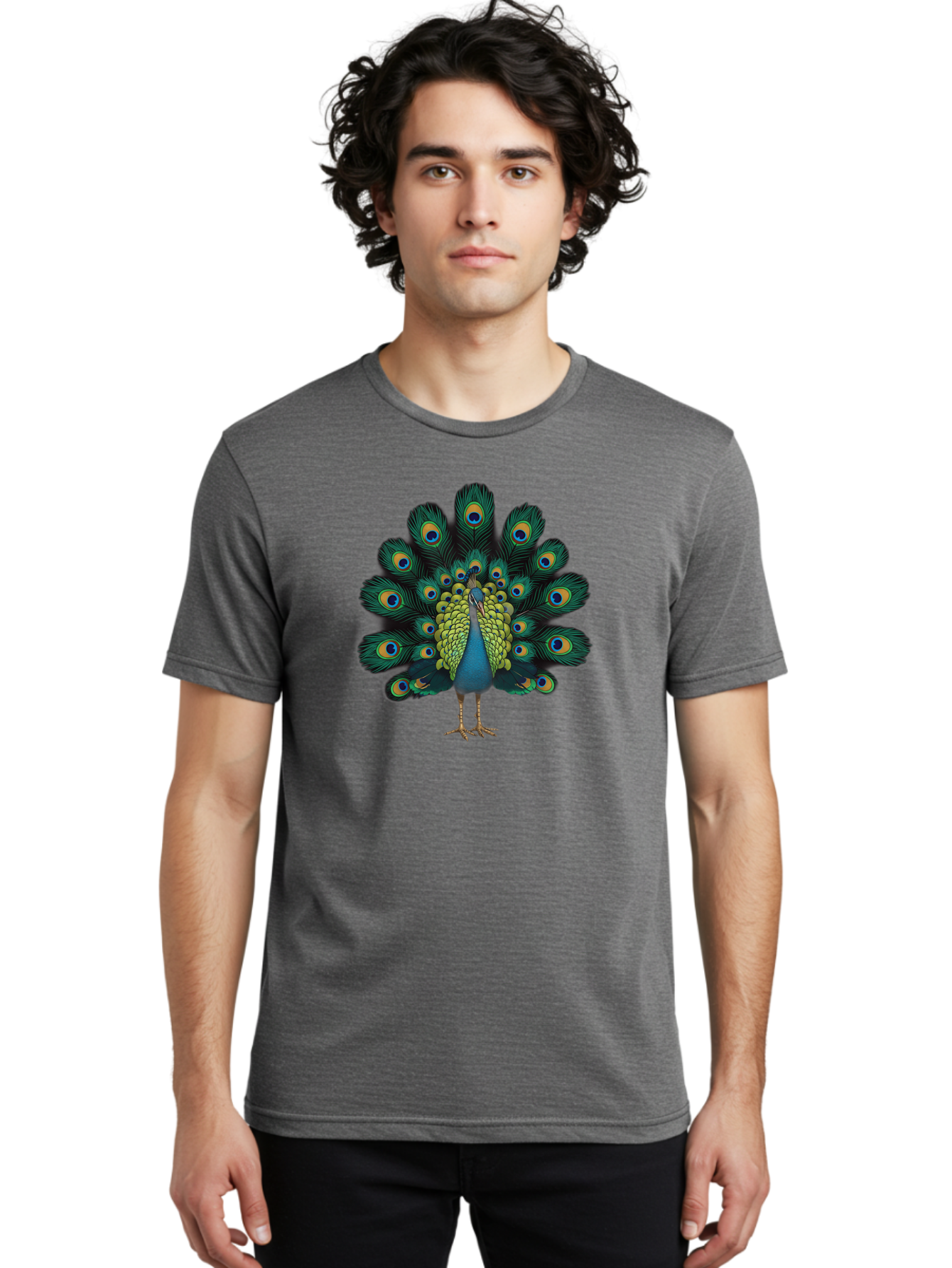 Peacock-29 Men'S Graphic Tee, 100% Cotton, Comfortable Casual Summer Wear, Machine Washable, Peacock Spreading Its Feathers, Vibrant Plumage, Blue And Gold Eye Spots, Turquoise Body, Majestic Bird, Exotic Beauty, Colorful Display, Bab091