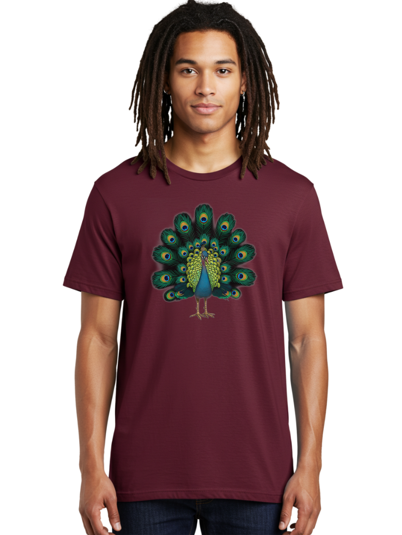 Peacock-29 Men'S Graphic Tee, 100% Cotton, Comfortable Casual Summer Wear, Machine Washable, Peacock Spreading Its Feathers, Vibrant Plumage, Blue And Gold Eye Spots, Turquoise Body, Majestic Bird, Exotic Beauty, Colorful Display, Bab091