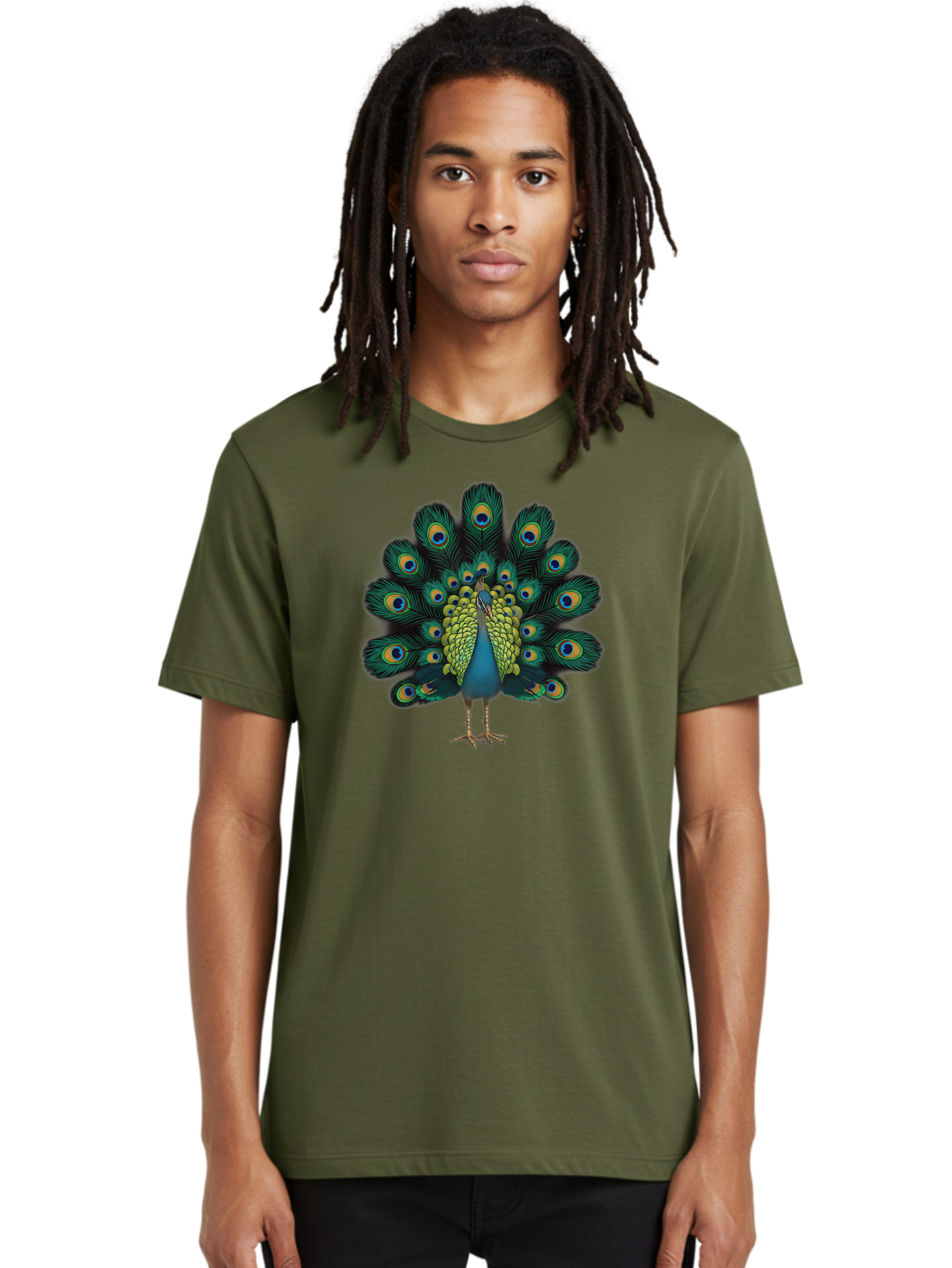 Peacock-29 Men'S Graphic Tee, 100% Cotton, Comfortable Casual Summer Wear, Machine Washable, Peacock Spreading Its Feathers, Vibrant Plumage, Blue And Gold Eye Spots, Turquoise Body, Majestic Bird, Exotic Beauty, Colorful Display, Bab091