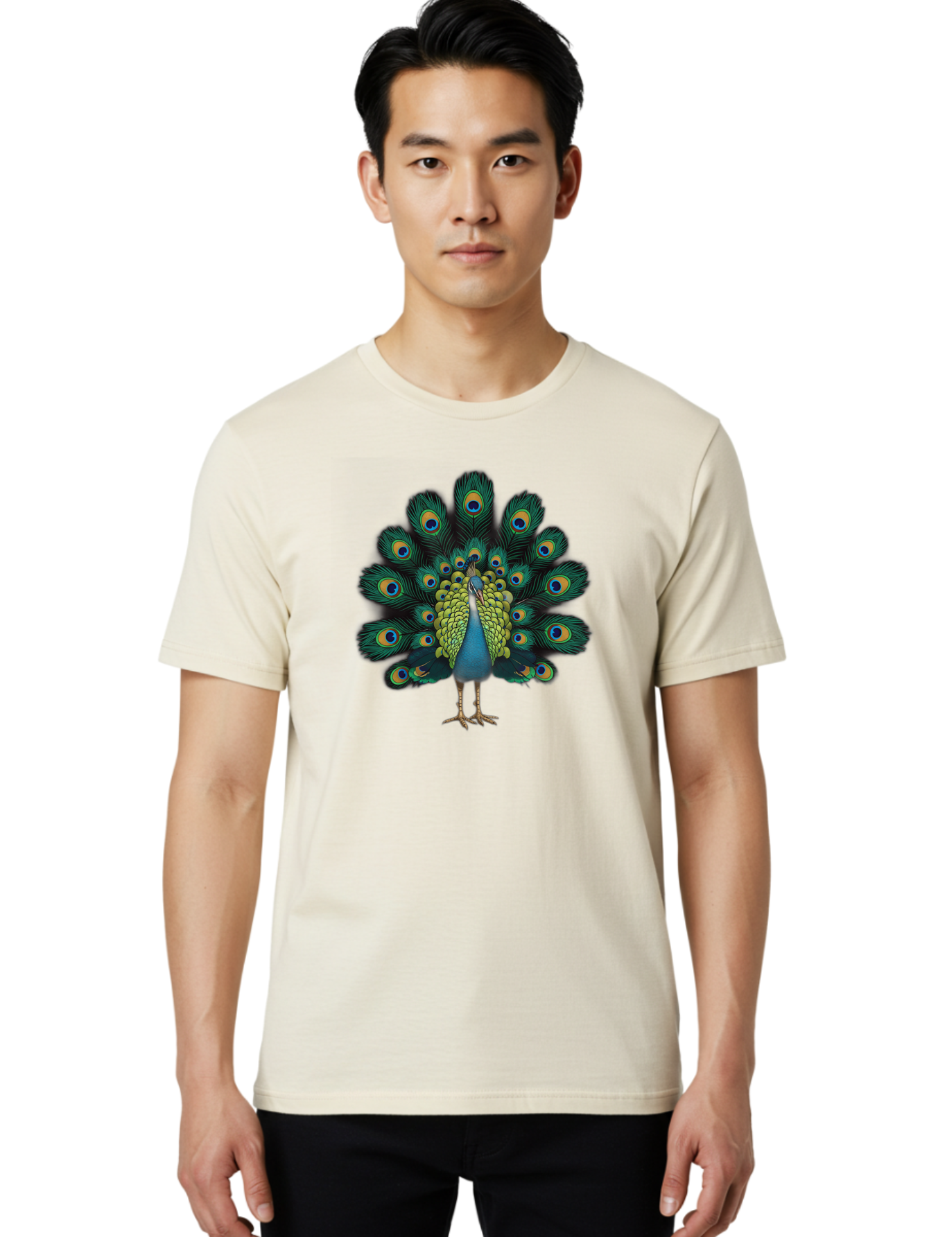 Peacock-29 Men'S Graphic Tee, 100% Cotton, Comfortable Casual Summer Wear, Machine Washable, Peacock Spreading Its Feathers, Vibrant Plumage, Blue And Gold Eye Spots, Turquoise Body, Majestic Bird, Exotic Beauty, Colorful Display, Bab091