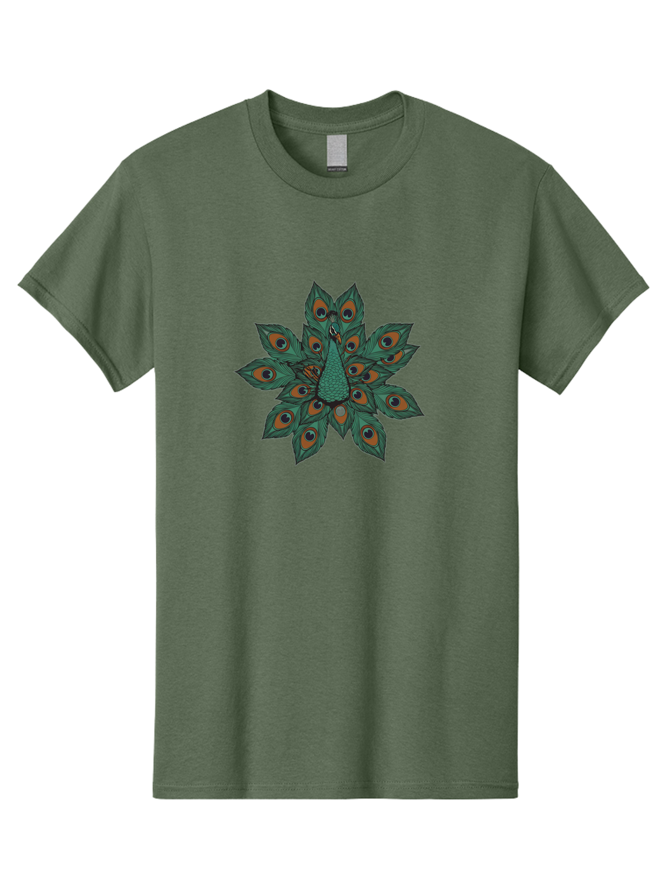 Peacock-31 Men'S Graphic Tee, 100% Cotton, Comfortable Casual Summer Wear, Machine Washable, Peacock Feather, Symmetrical Pattern, Vibrant Colors, Natural Beauty, Exotic Bird, Intricate Design, Circular Shape, Orange And Blue Hues, Bab094
