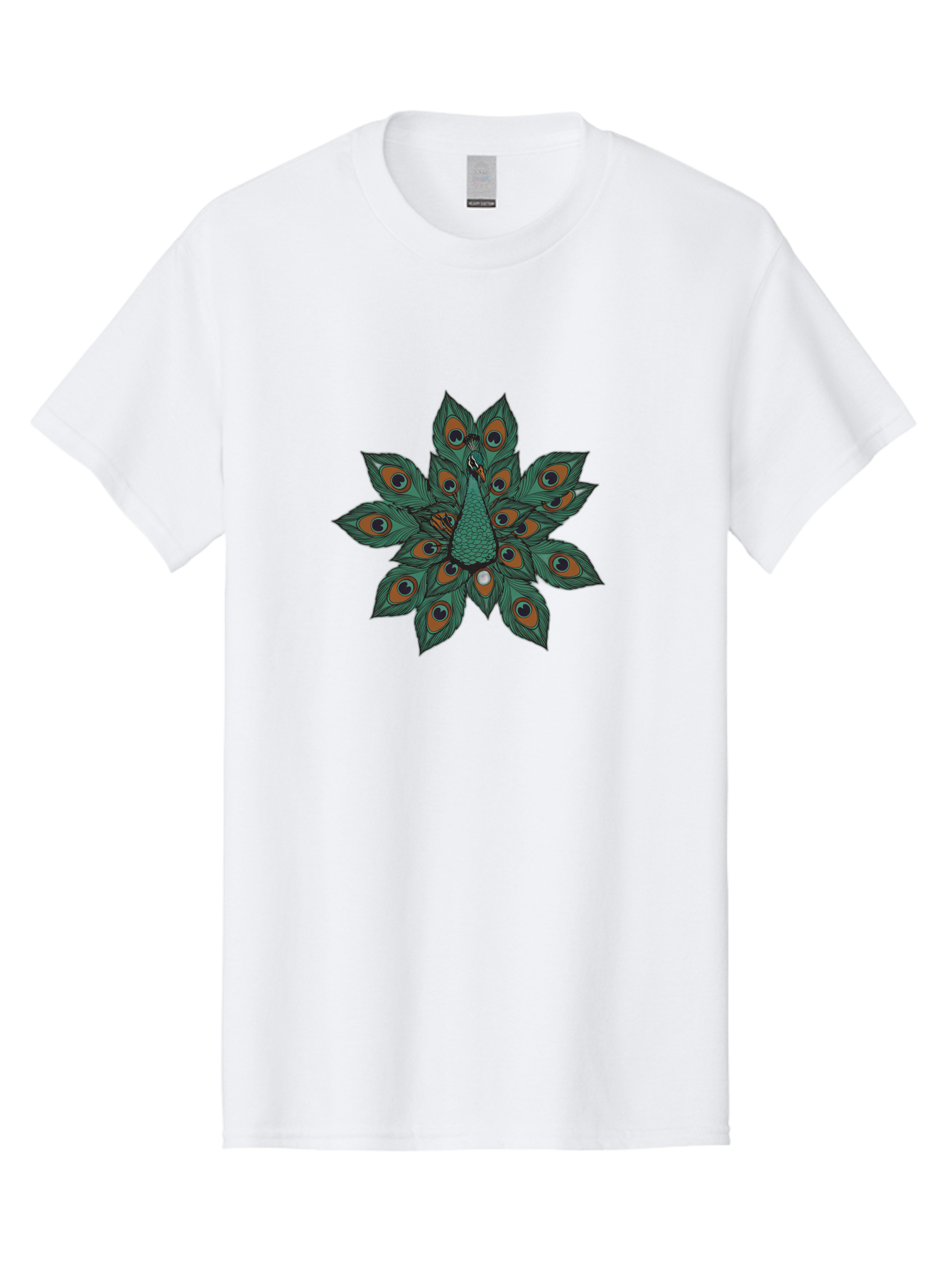 Peacock-31 Men'S Graphic Tee, 100% Cotton, Comfortable Casual Summer Wear, Machine Washable, Peacock Feather, Symmetrical Pattern, Vibrant Colors, Natural Beauty, Exotic Bird, Intricate Design, Circular Shape, Orange And Blue Hues, Bab094