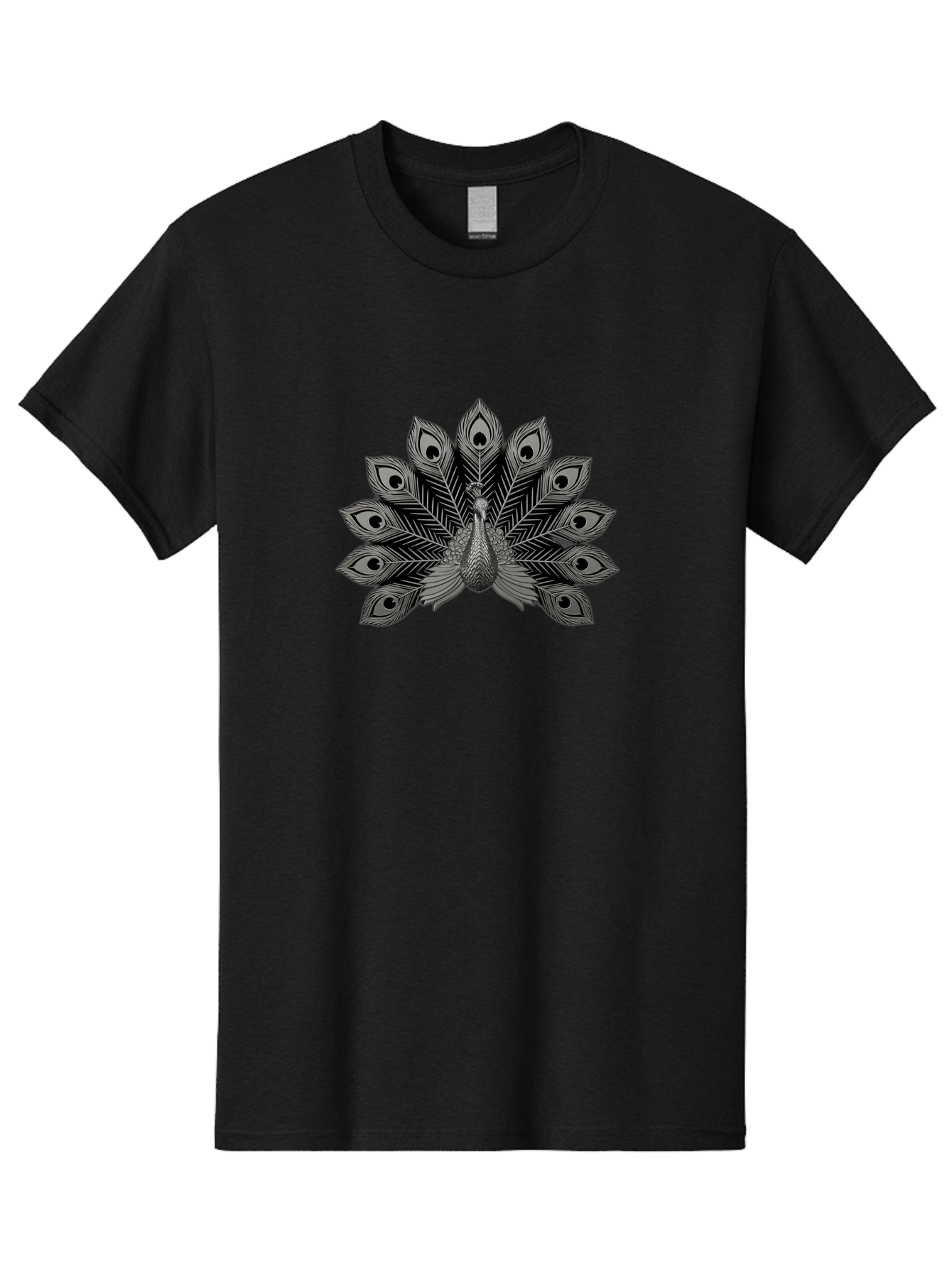 Peacock-33 Men'S Graphic Tee, 100% Cotton, Comfortable Casual Summer Wear, Machine Washable, Peacock With Spread Feathers, Black And White Illustration, Detailed Design, Bird With Eyespots, Artistic Depiction, Feather Pattern, Decorative Art Bab096