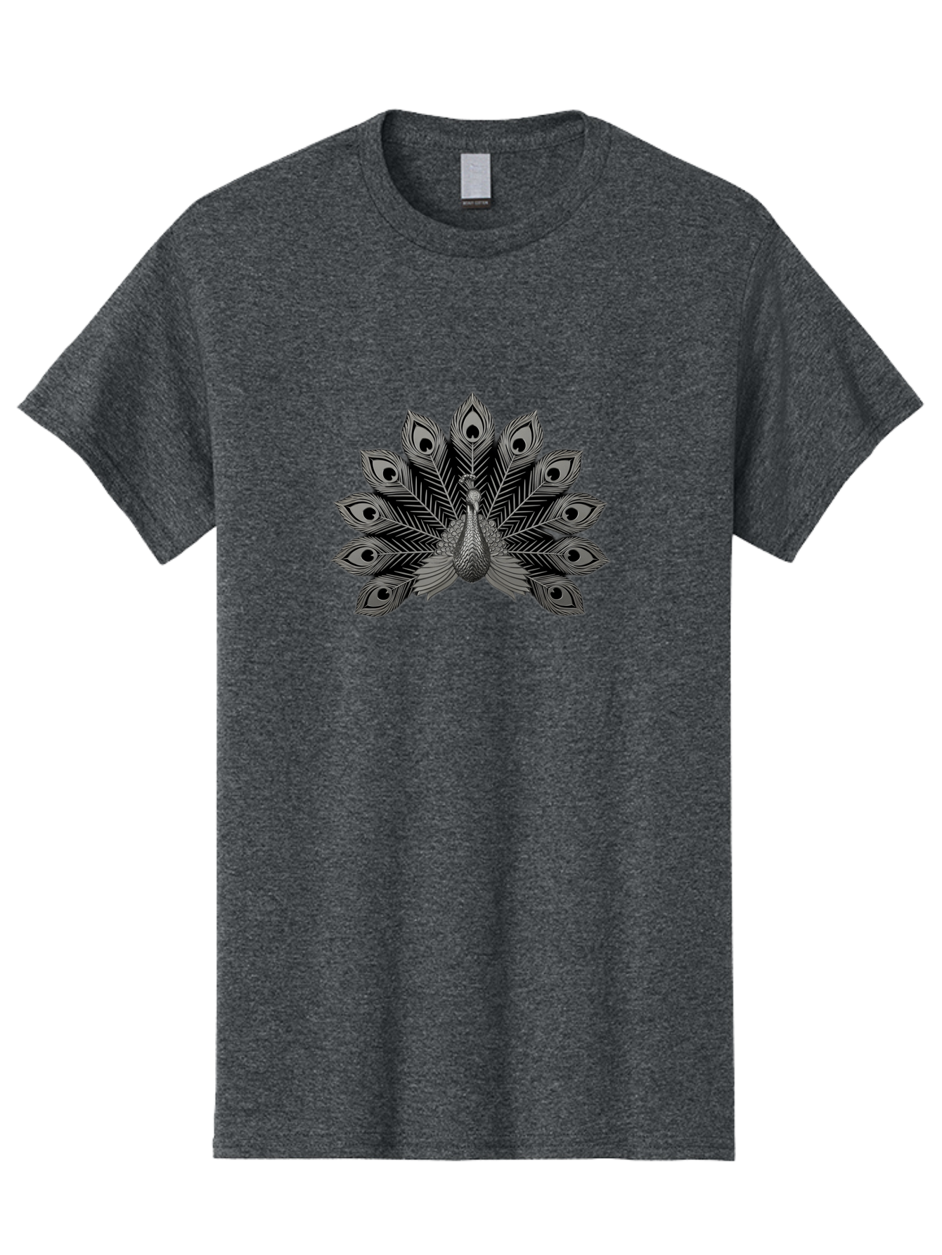 Peacock-33 Men'S Graphic Tee, 100% Cotton, Comfortable Casual Summer Wear, Machine Washable, Peacock With Spread Feathers, Black And White Illustration, Detailed Design, Bird With Eyespots, Artistic Depiction, Feather Pattern, Decorative Art Bab096