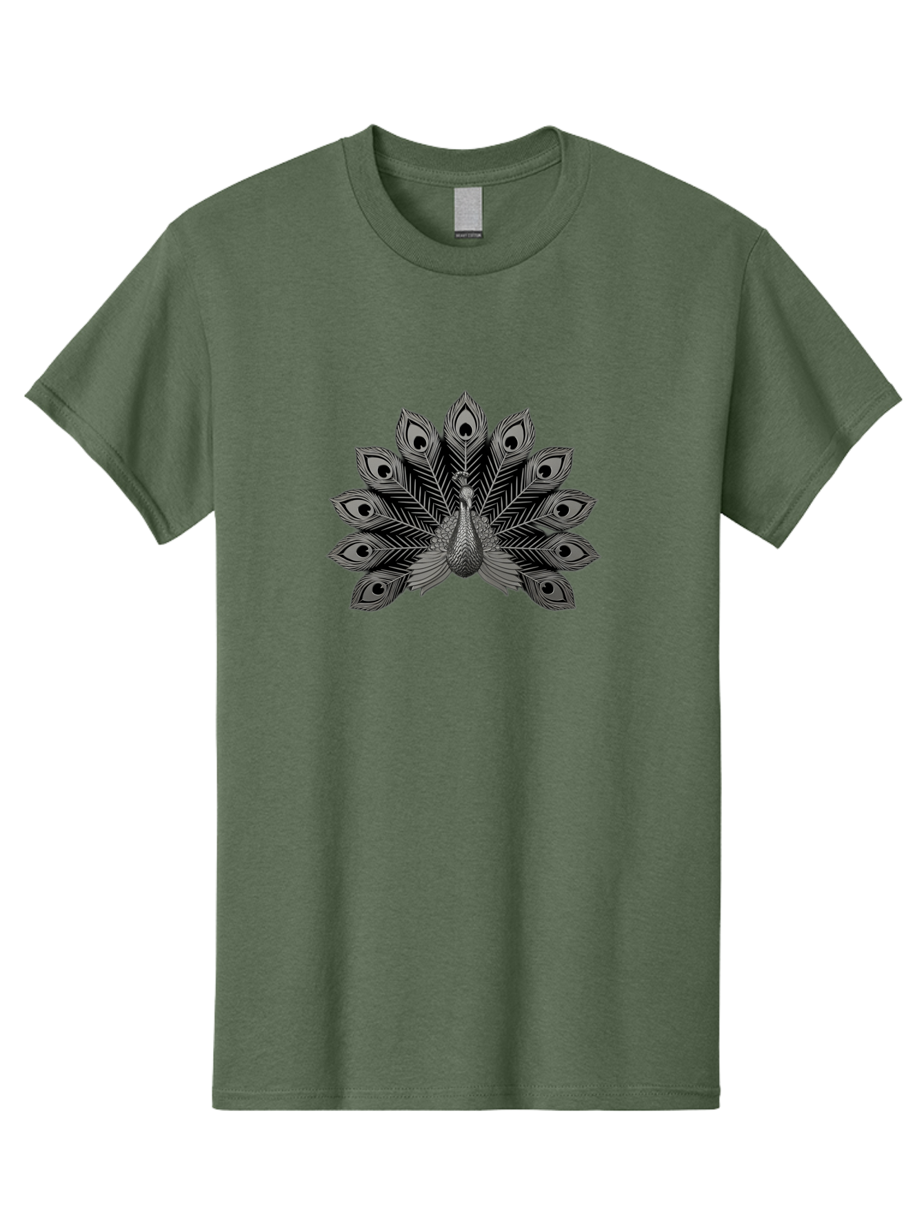 Peacock-33 Men'S Graphic Tee, 100% Cotton, Comfortable Casual Summer Wear, Machine Washable, Peacock With Spread Feathers, Black And White Illustration, Detailed Design, Bird With Eyespots, Artistic Depiction, Feather Pattern, Decorative Art Bab096