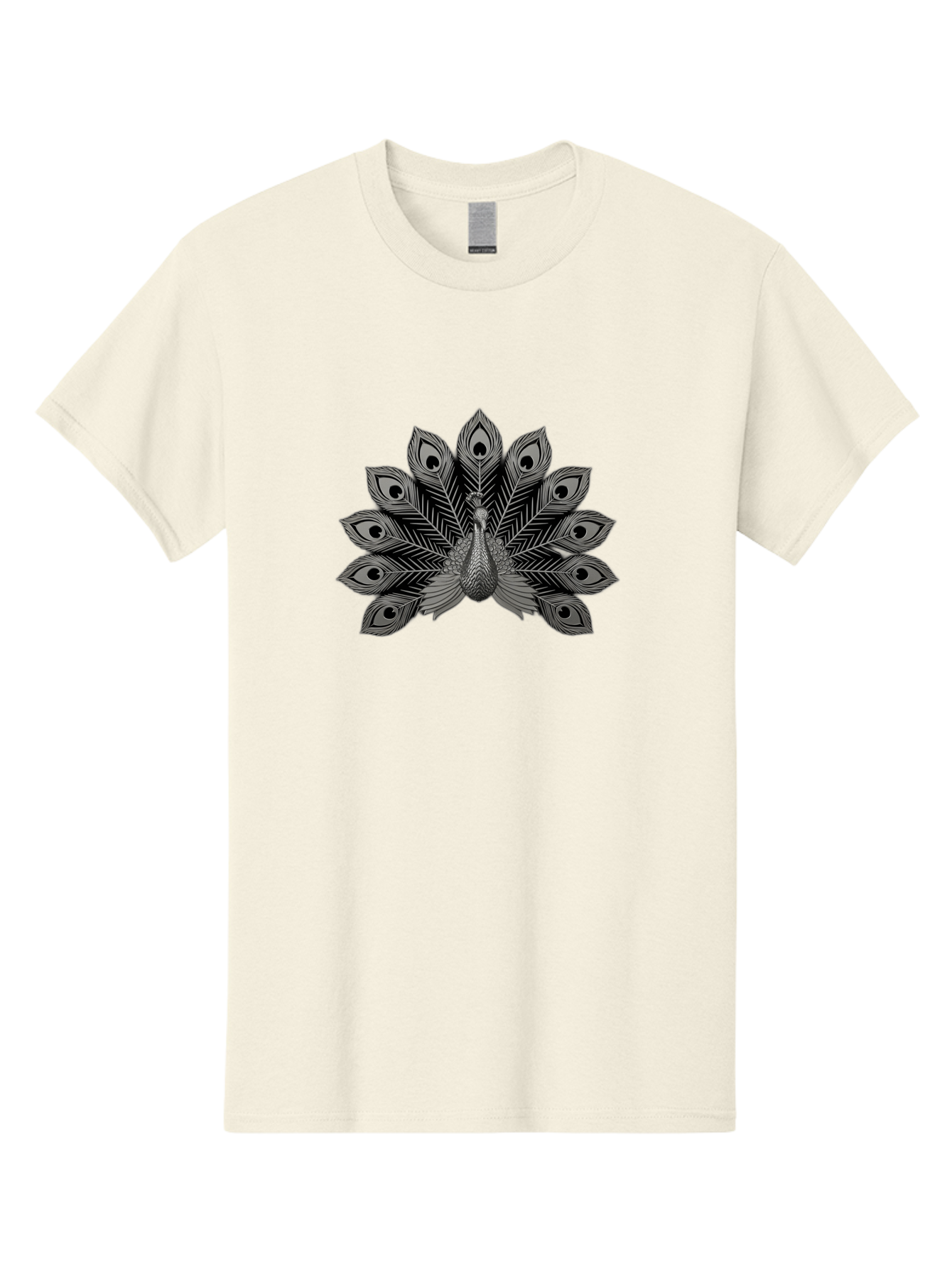 Peacock-33 Men'S Graphic Tee, 100% Cotton, Comfortable Casual Summer Wear, Machine Washable, Peacock With Spread Feathers, Black And White Illustration, Detailed Design, Bird With Eyespots, Artistic Depiction, Feather Pattern, Decorative Art Bab096