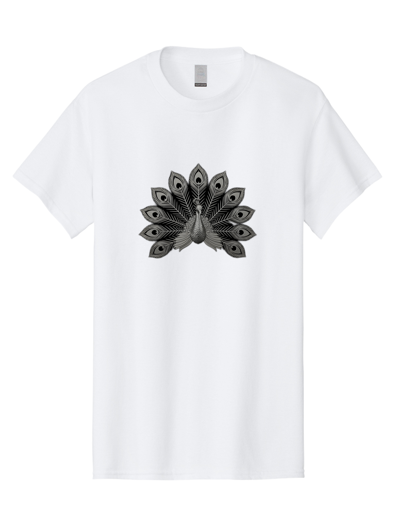 Peacock-33 Men'S Graphic Tee, 100% Cotton, Comfortable Casual Summer Wear, Machine Washable, Peacock With Spread Feathers, Black And White Illustration, Detailed Design, Bird With Eyespots, Artistic Depiction, Feather Pattern, Decorative Art Bab096