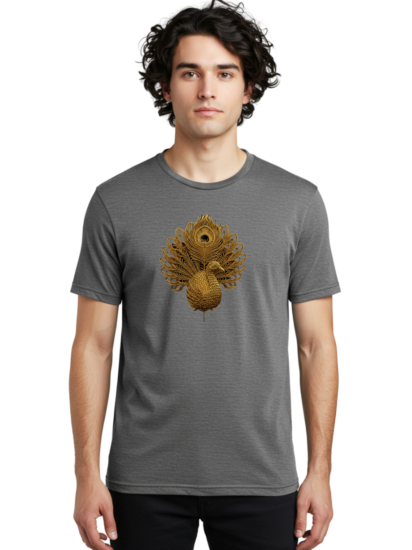 Peacock-34 Men'S Graphic Tee, 100% Cotton, Comfortable Casual Summer Wear, Machine Washable, Peacock Illustration, Wire Art, Detailed Peacock, Bird Silhouette, Ornate Design, Peacock Feathers, Artistic Peacock, Wildlife Art, Bab097