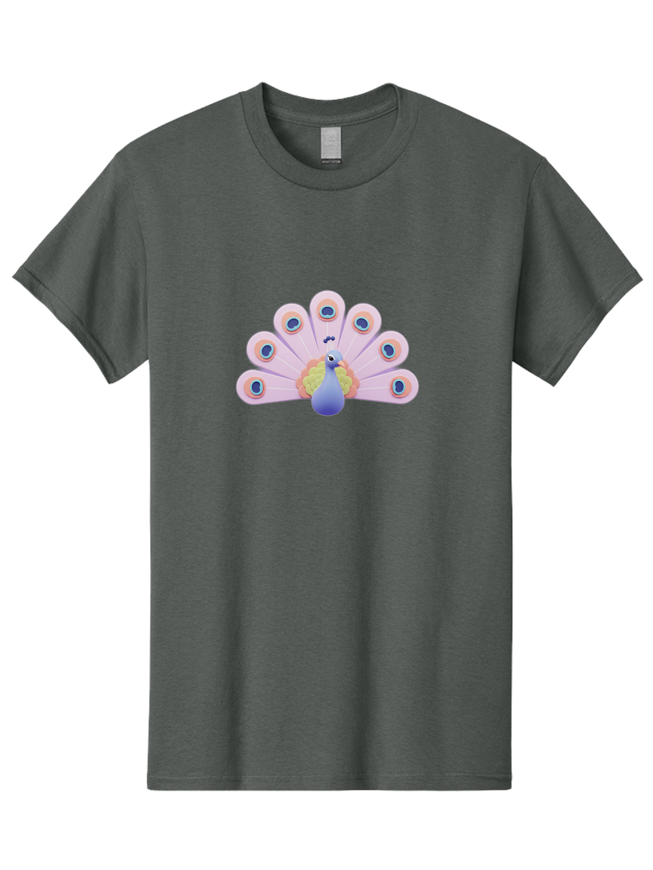 Peacock-4 Men'S Graphic Tee, 100% Cotton, Comfortable Casual Summer Wear, Machine Washable, Peacock Illustration, Colorful Plumage, Blue Bird, Purple Feathers, Orange Accents, Eye-Catching Design, Stylized Artwork, Vibrant Colors, Bab098