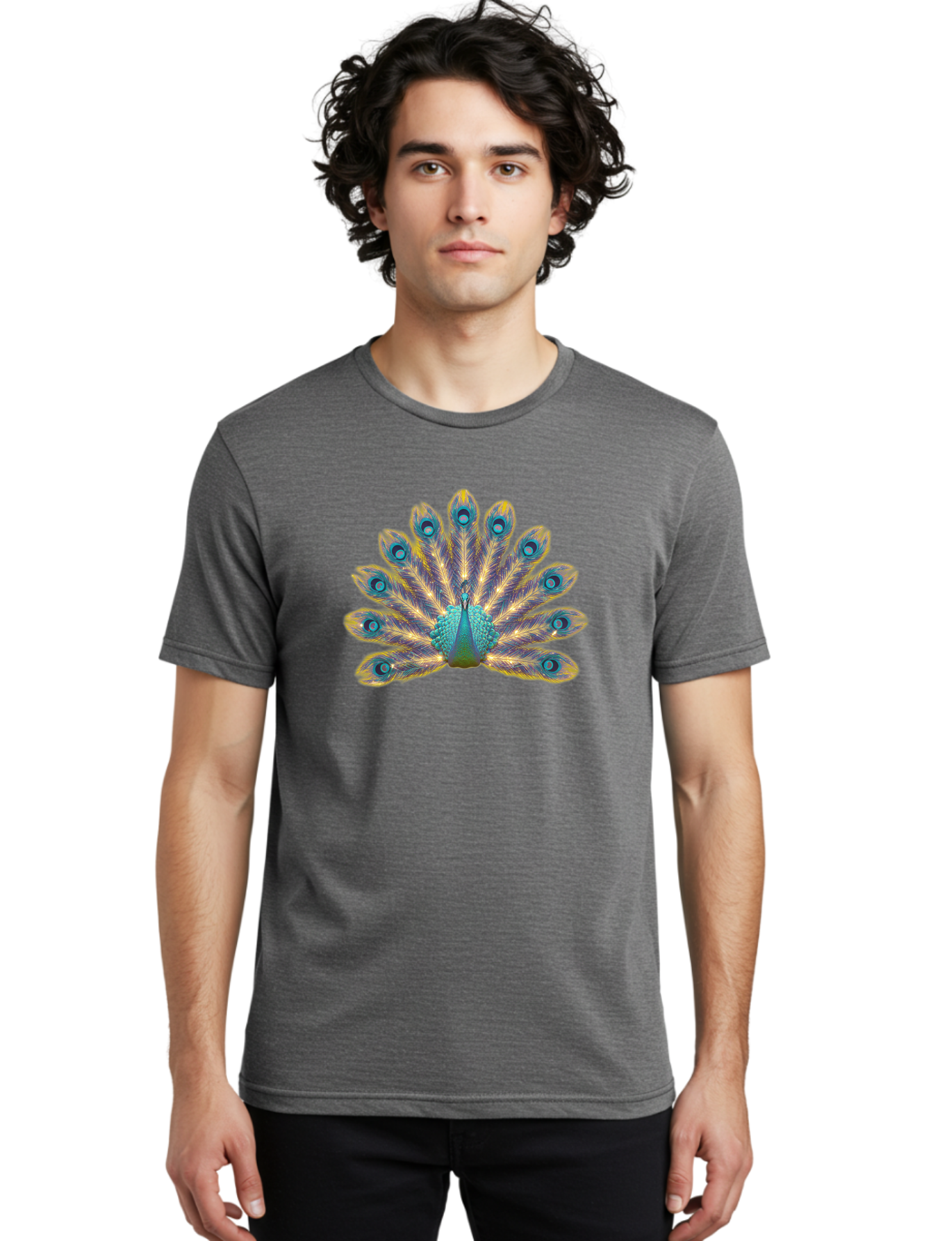 Peacock-7 Men'S Graphic Tee, 100% Cotton, Comfortable Casual Summer Wear, Machine Washable, Vibrant Feathers, Blue And Yellow Plumage, Iridescent Colors, Intricate Patterns, Majestic Bird, Courtship Display, Exotic Wildlife, Bab101