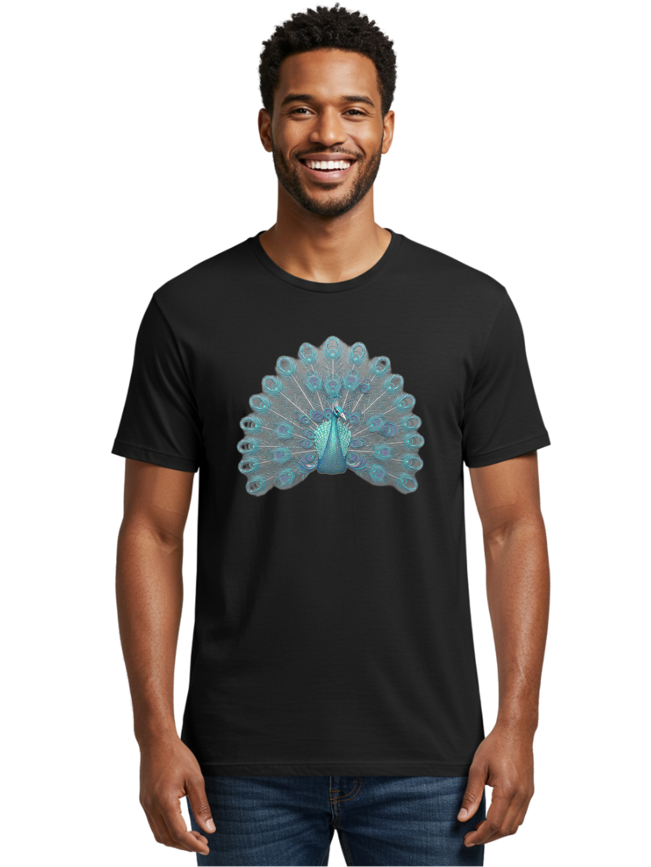 Peacock-8 Men'S Graphic Tee, 100% Cotton, Comfortable Casual Summer Wear, Machine Washable, Blue Peacock, Bird'S Plumage, Feathered Friend, Exotic Bird, Vibrant Colors, Eye-Catching Pattern, Wildlife Photography, Blue Feathers Bab102